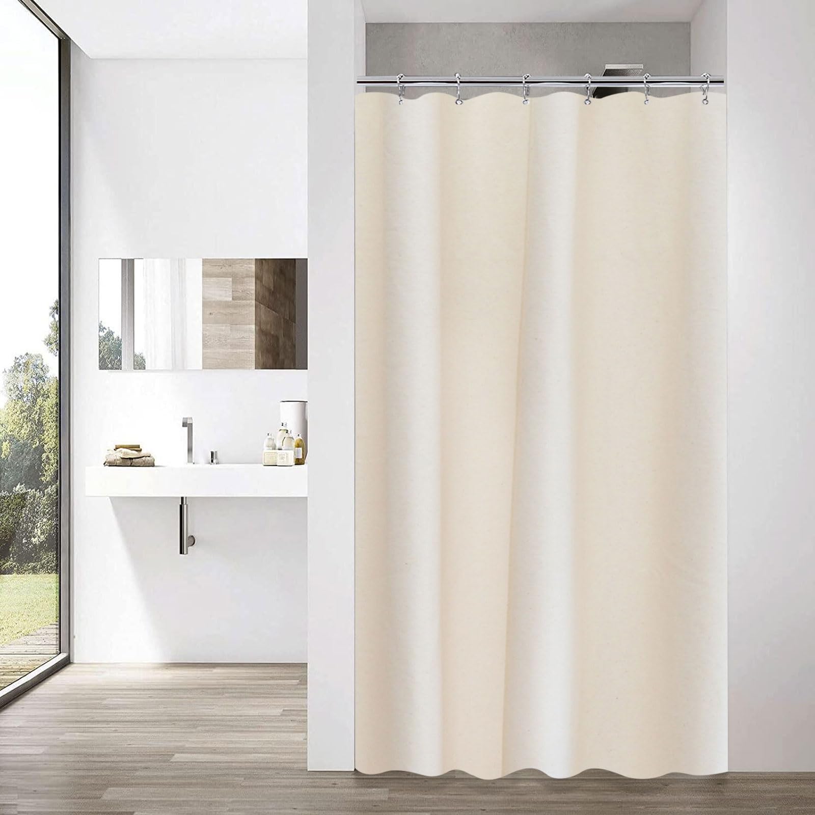 YISURE Stall Rideau de douche en coton imperméable pour salle de bain, hôtel, 91,4 x 213,4 cm, beige