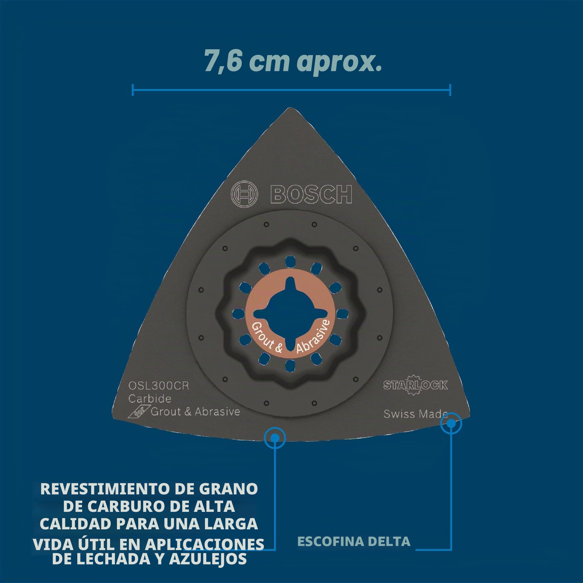 BOSCH OSL300CR Starlock - Raspa oscilante multiherramienta de carburo de grano delta, 3 pulgadas