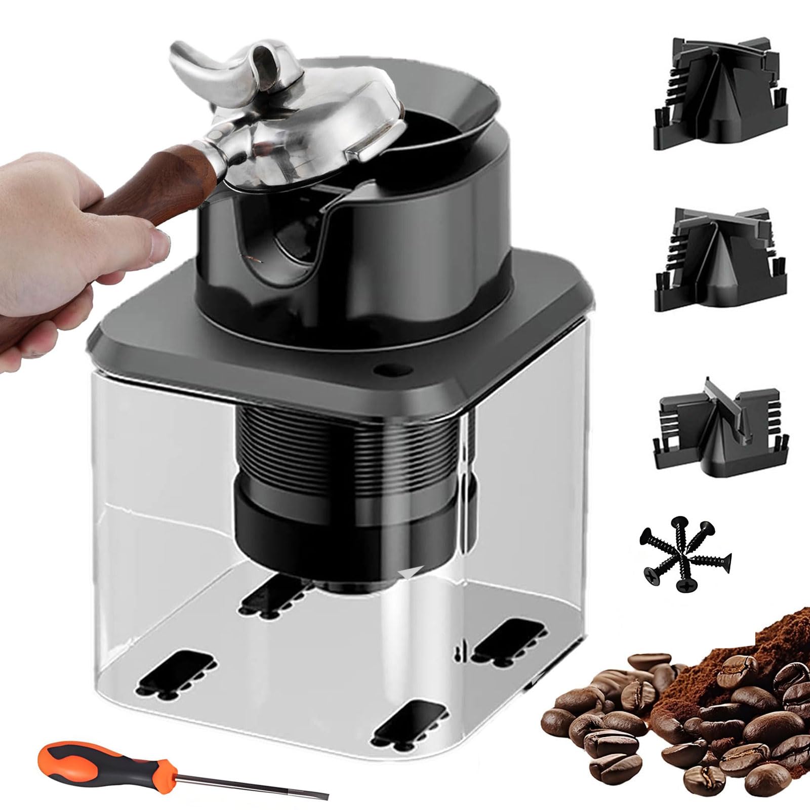 Elektryczny czyścik do kolb ekspresu na blat, aktywowany czujnikiem usuwacz fusów do espresso z 3 końcówkami szczotek do portafiltrów espresso 51 mm i 58 mm