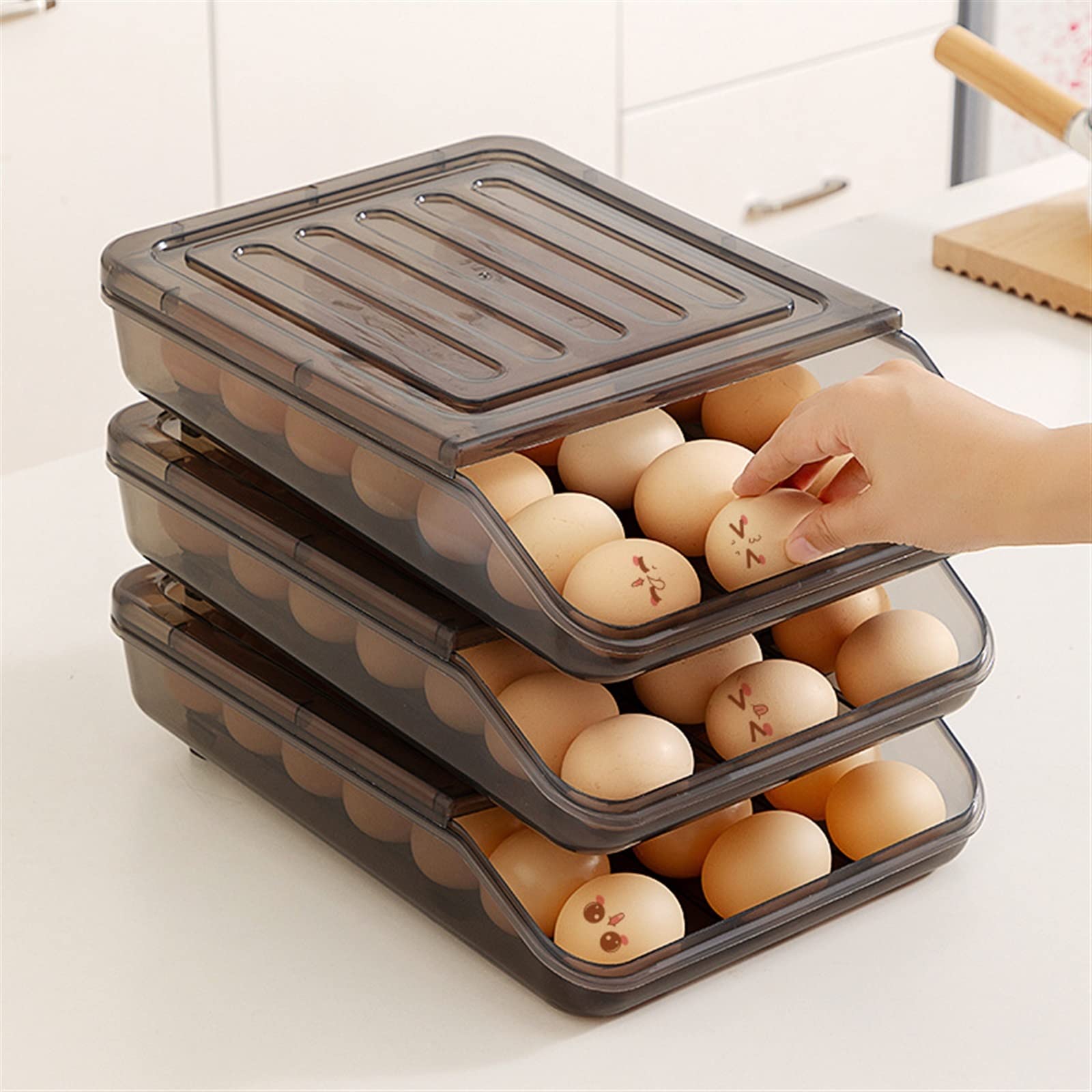 Cesta de Huevos Caja de Huevos rodante automática Soporte de Estante de múltiples Capas para Nevera Caja de Mantenimiento de Frescos Contenedores de Almacenamiento de cestas de Huevos (3 Capas)