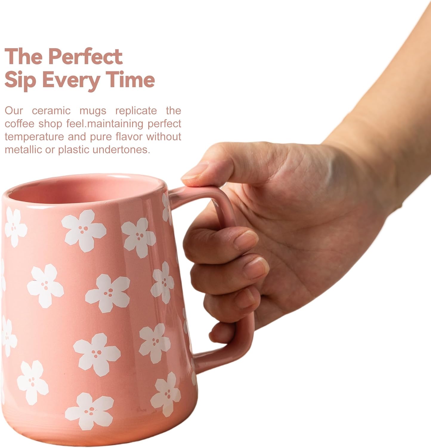 Ceramic Coffee mugs, 24 oz, Extra Large Mugs, Big Tea&Coffee Cups, Large Handle, Floral Pattern,Pottery Mugs,Wide Bottom Coffee Mug for Office/Home, Microwave and Dishwasher Safe. (Pink) - Image 3