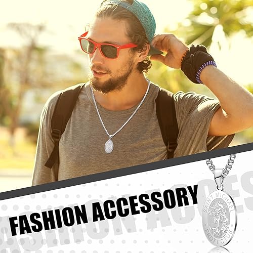 Miniatura 4 de Yaomiao Collar de medalla de San Benito 3 piezas collar de medalla de San Miguel collar de acero inoxidable con dije de cruz de San Benito para