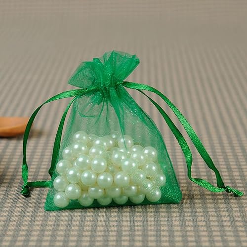 Miniatura 5 de Dkrsyz Paquete de 50 bolsas de organza de regalo con cordón verde de 4 x 6 pulgadas para baby shower, Navidad, cumpleaños de bebé, recuerdo de