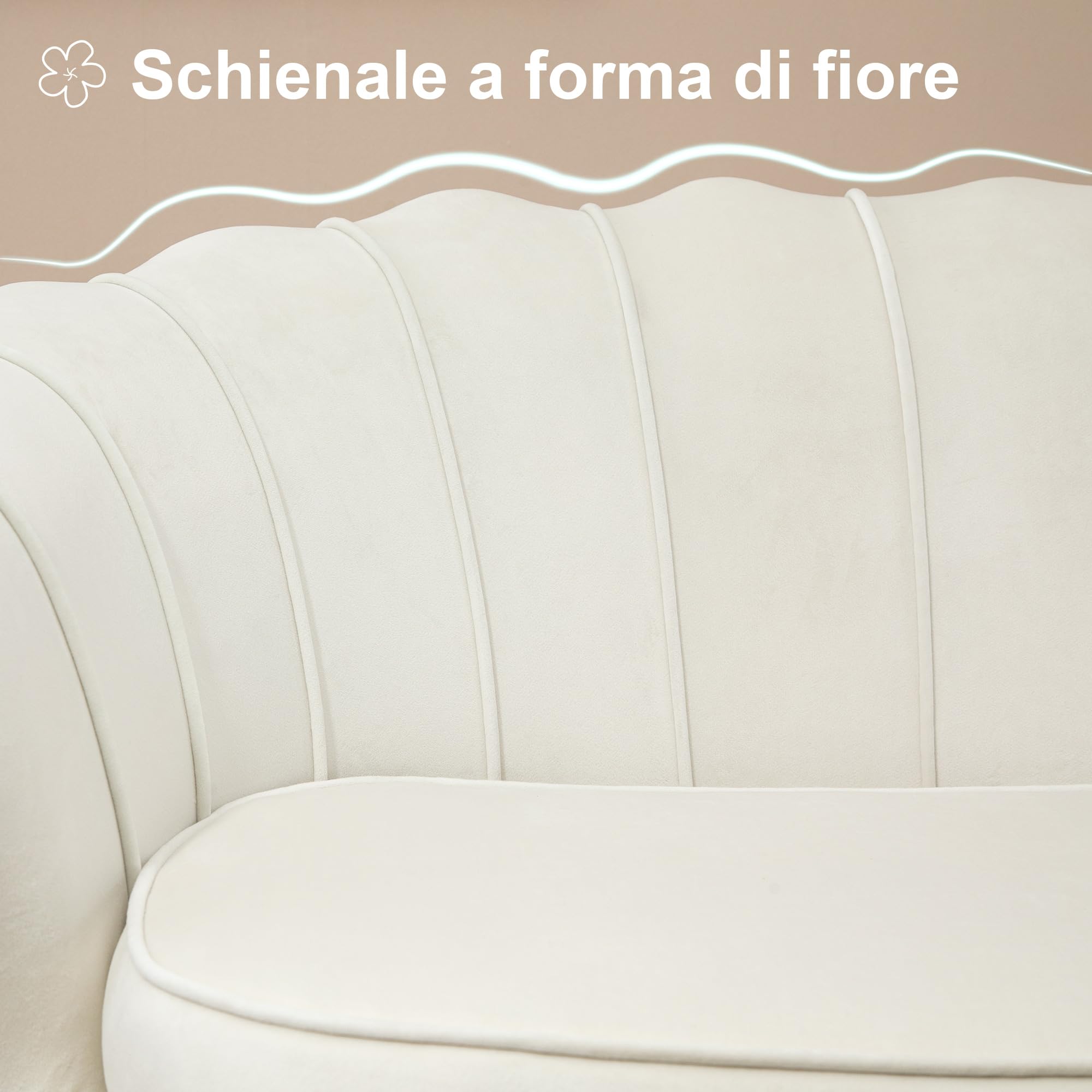 HOMCOM Divanetto 2 Posti in Tessuto Effetto Velluto, Piccolo Divanetto Vintage con Braccioli, Moderno, Seduta Imbottita per Camera da Letto e Soggiorno, 130x77x77cm, Bianco