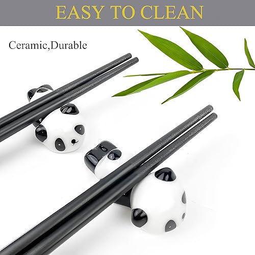 Miniatura 4 de Juego de palillos reutilizables y palillos de regalo, apto para lavavajillas, antideslizante, estilo chino japonés (negro, 2 pares)