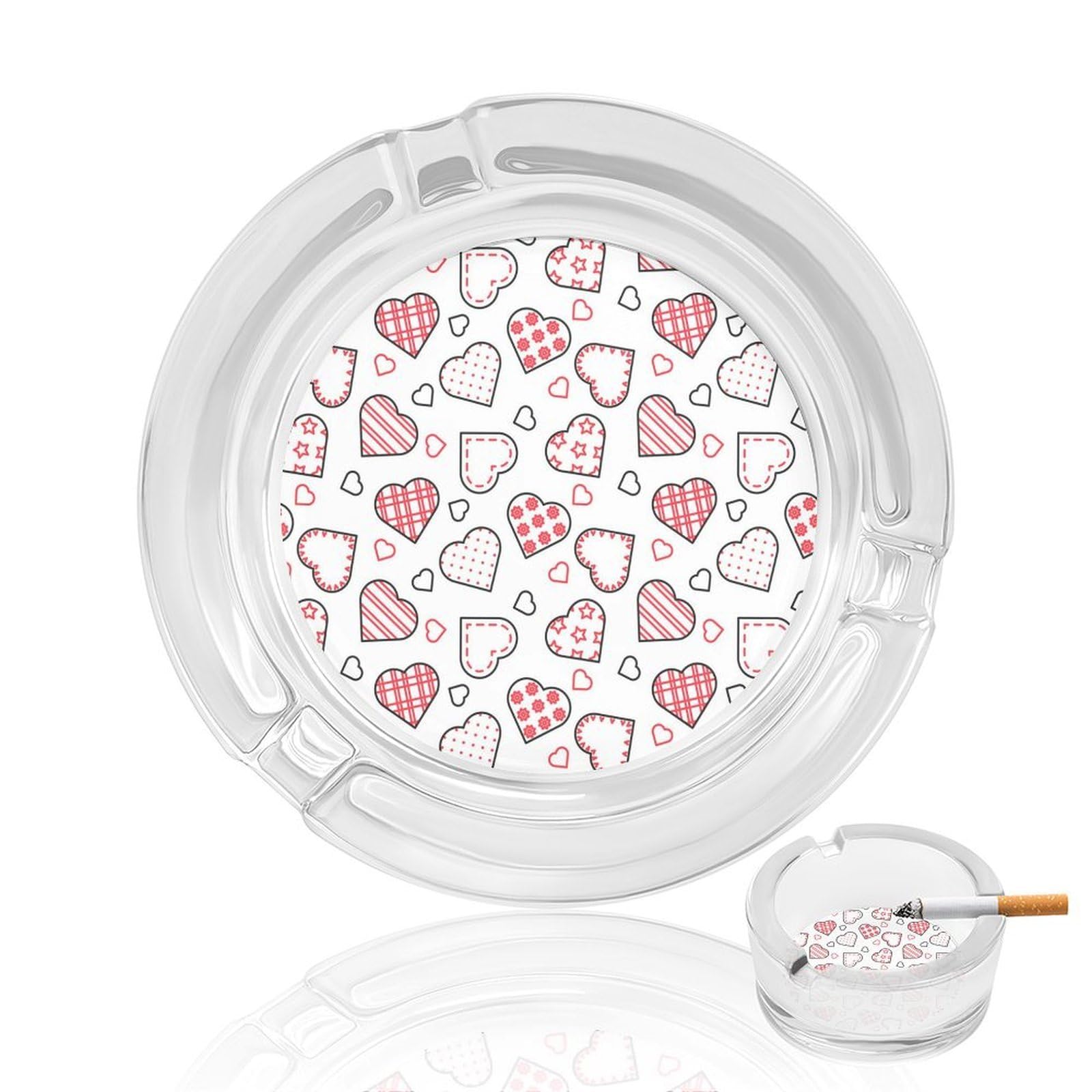 valentine Love Pat Glass Ashtray 3.3 Inch Round Cigarette Ash Holder with 4 Grooves for Home Office Outdoor One Size