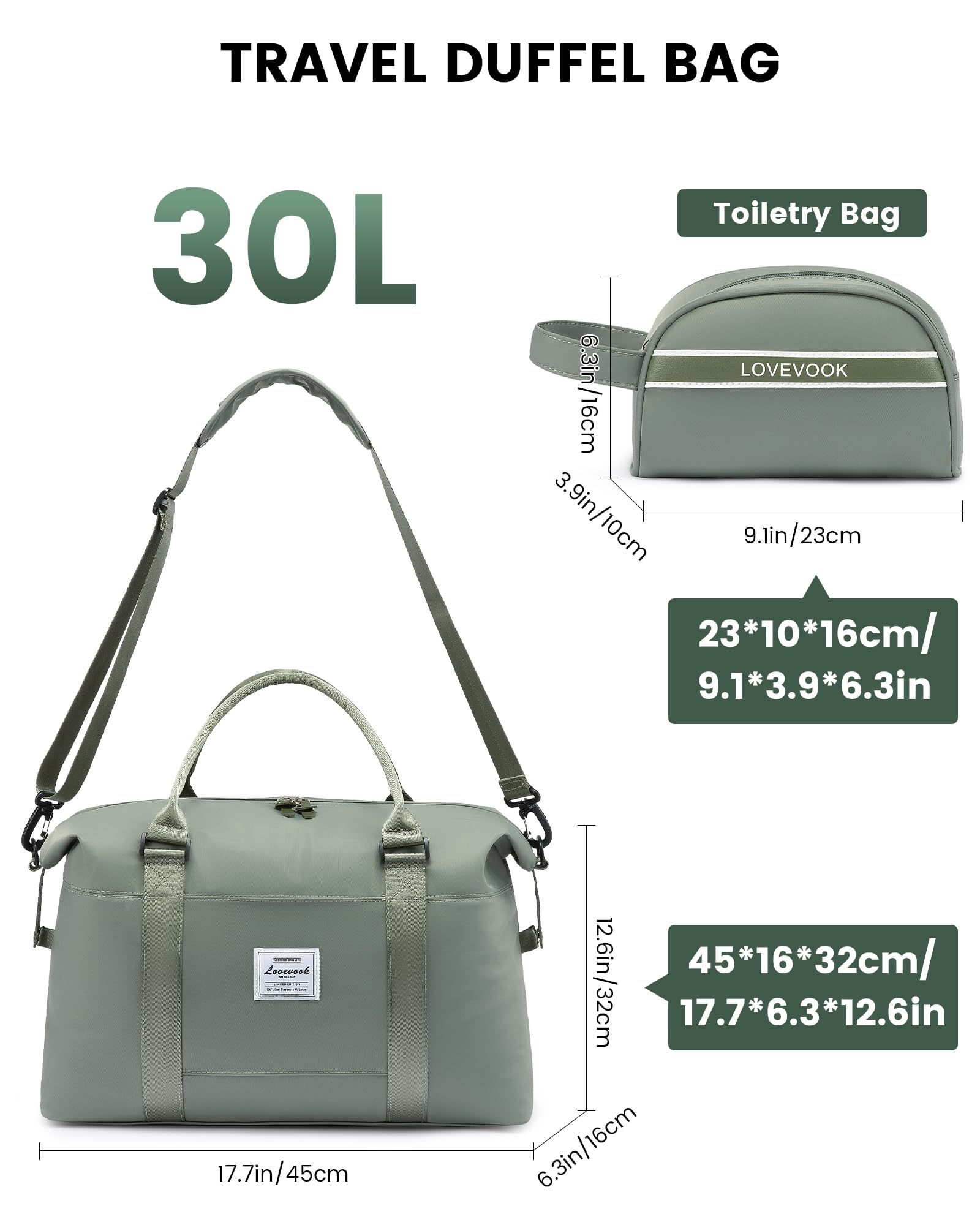LOVEVOOK Borsa da viaggio da donna, sportiva, borsa da viaggio, borsa da palestra, aereo, grigio scuro, M-30L