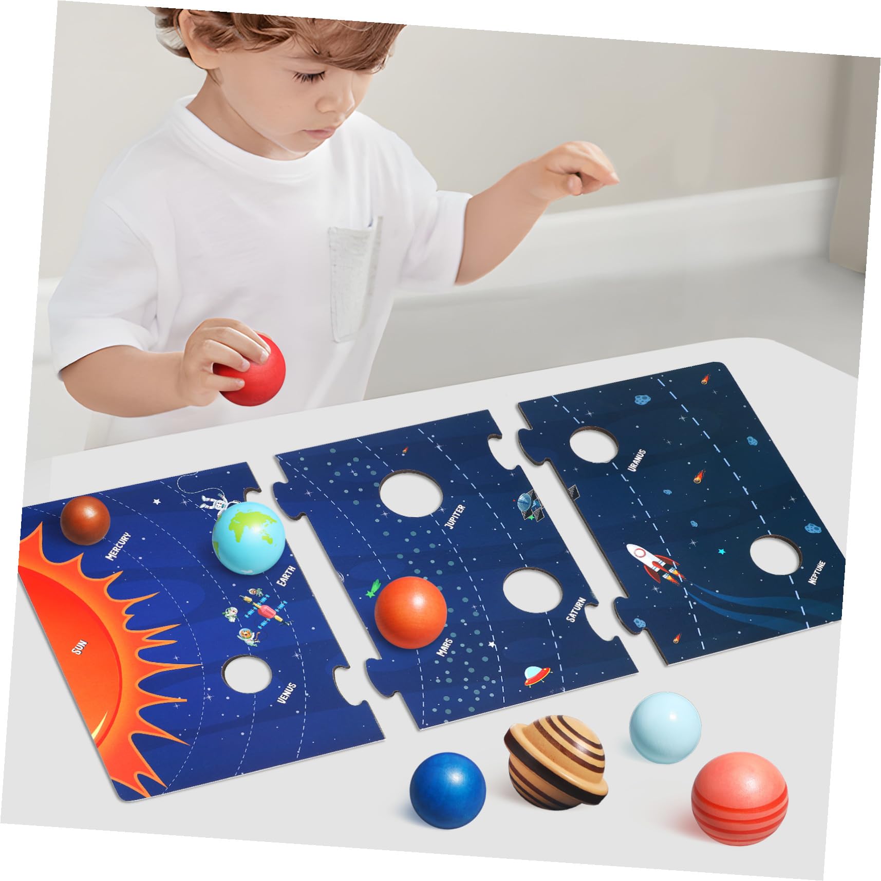 Abaodam Rompecabezas Superficie Lisa para Niños del Sistema Solar de Madera Modelo Educativo y Diseño Elaborado de Planetas Adecuado para Aprendizaje Espacial