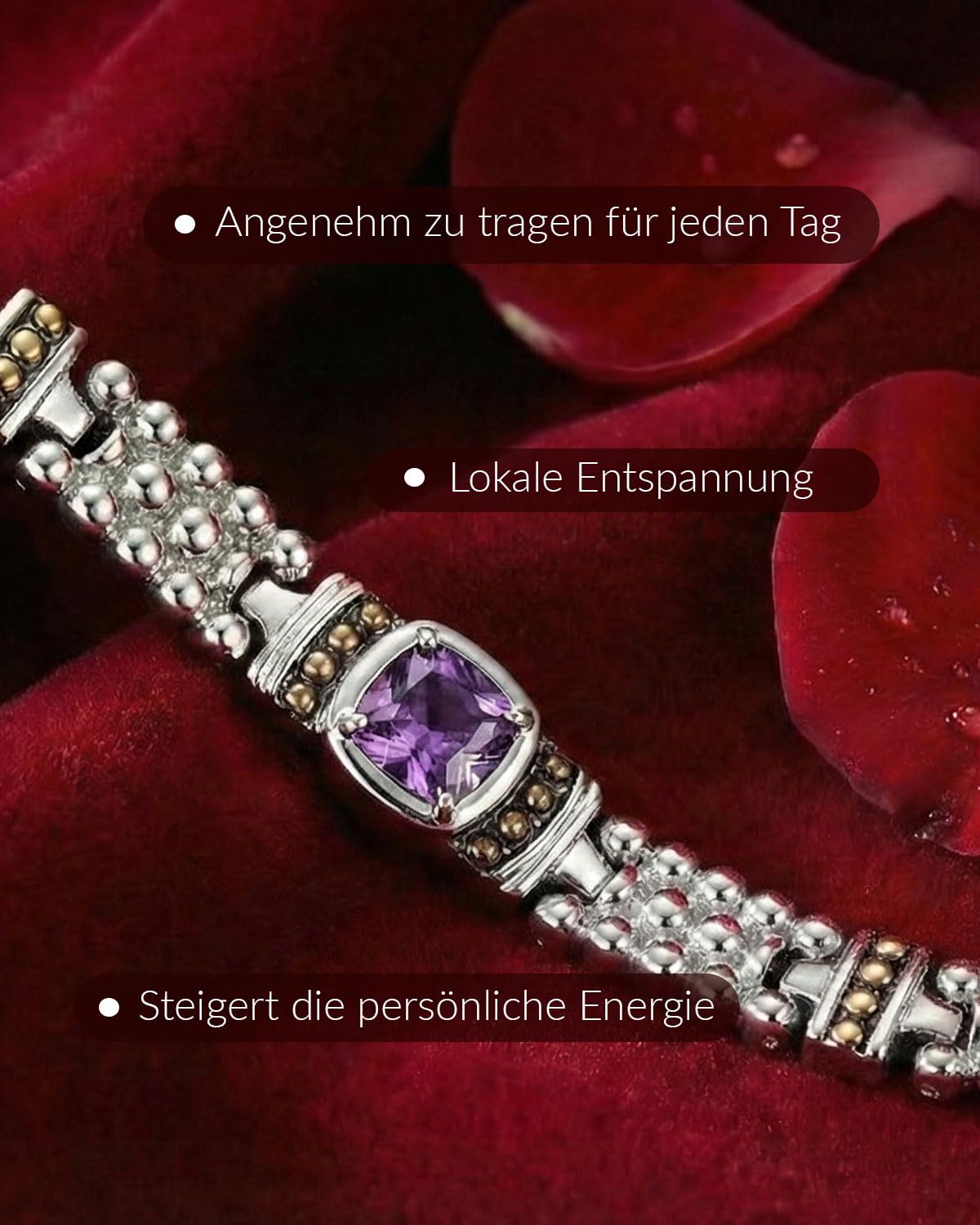 Rainso Bracciale Magnetico da Donna,Bracciale in Acciaio Inossidabile con Ametista,Design Unico Della Gemma-Misura Regolabile con Confezione Regalo Regalo per le Donne (Viola)