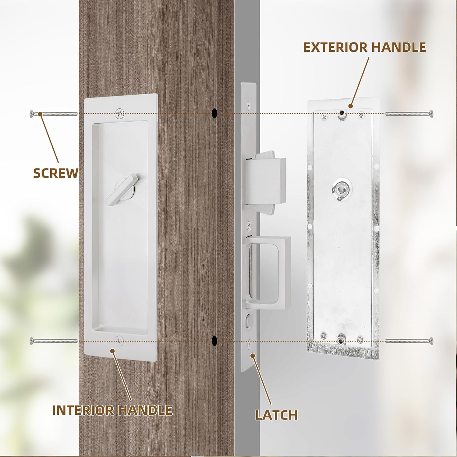 Pocket Door Lock Hardware with Pull, Sliding Door Pop-Up Handle, Privacy Pocket Door Lock Hardware, Keyless,Silver