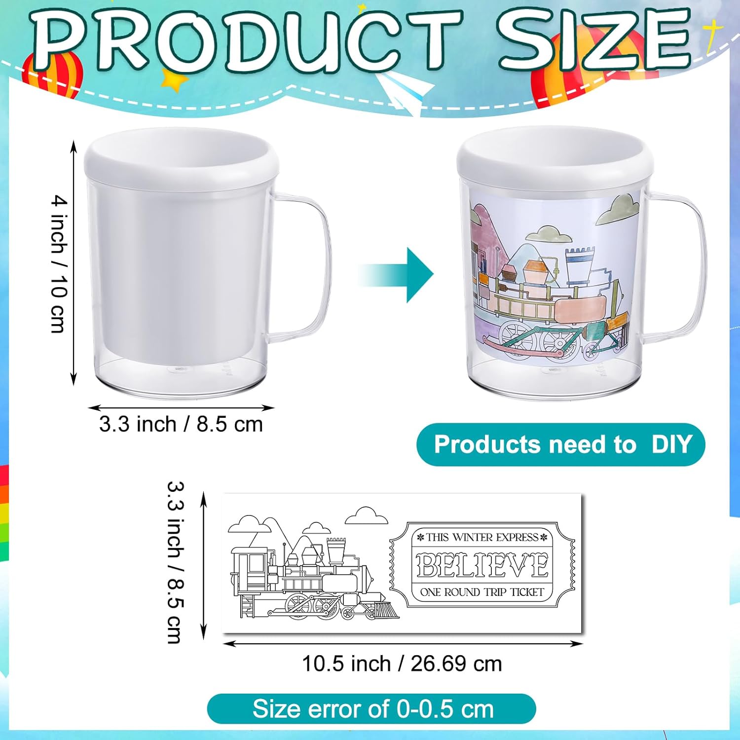 Nitial 16 Pcs Winter Express DIY Mugs for Kids 10 oz Christmas Color Your Own Cups Design Your Own Mugs Winter Holiday Crafts for Kids Activities Craft Xmas Party Holiday Supplies - Image 2