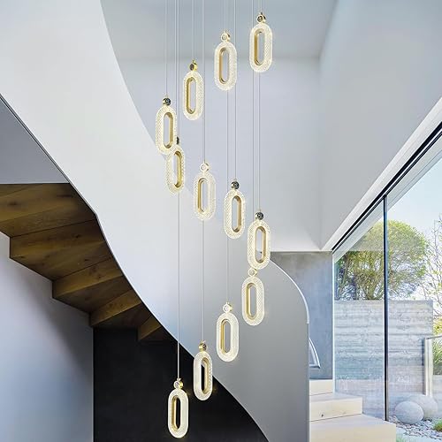 Miniatura 2 de zhllmq Candelabro de cristal moderno de 12 luces, regulable, LED, espiral, dorado, vestíbulo, entrada, techo alto, luces colgantes para sala de