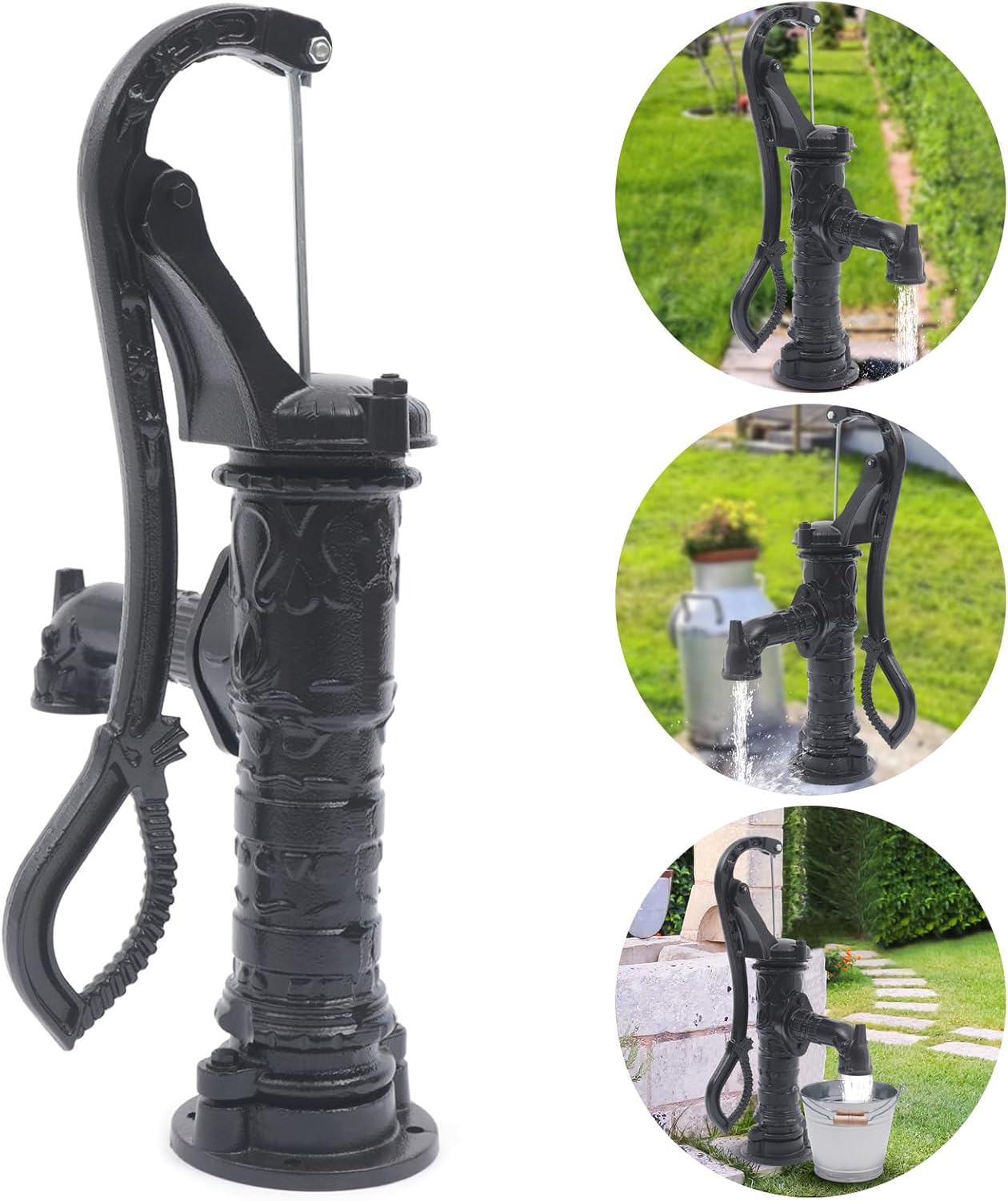 Vintage Pitcher Hand Well Pump, Black, Cast Iron, Modern Style, 26.38" H x 6.22" W x 26.38" D, 33 lbs, 19.69 ft Max Lift, Well Pump