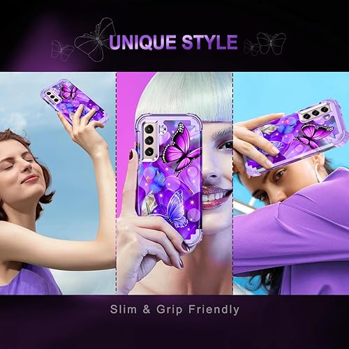 Miniatura 7 de Casetego Funda compatible con Galaxy S22 5G, diseño floral de tres capas, resistente, resistente, a prueba de golpes, funda protectora de cuerpo