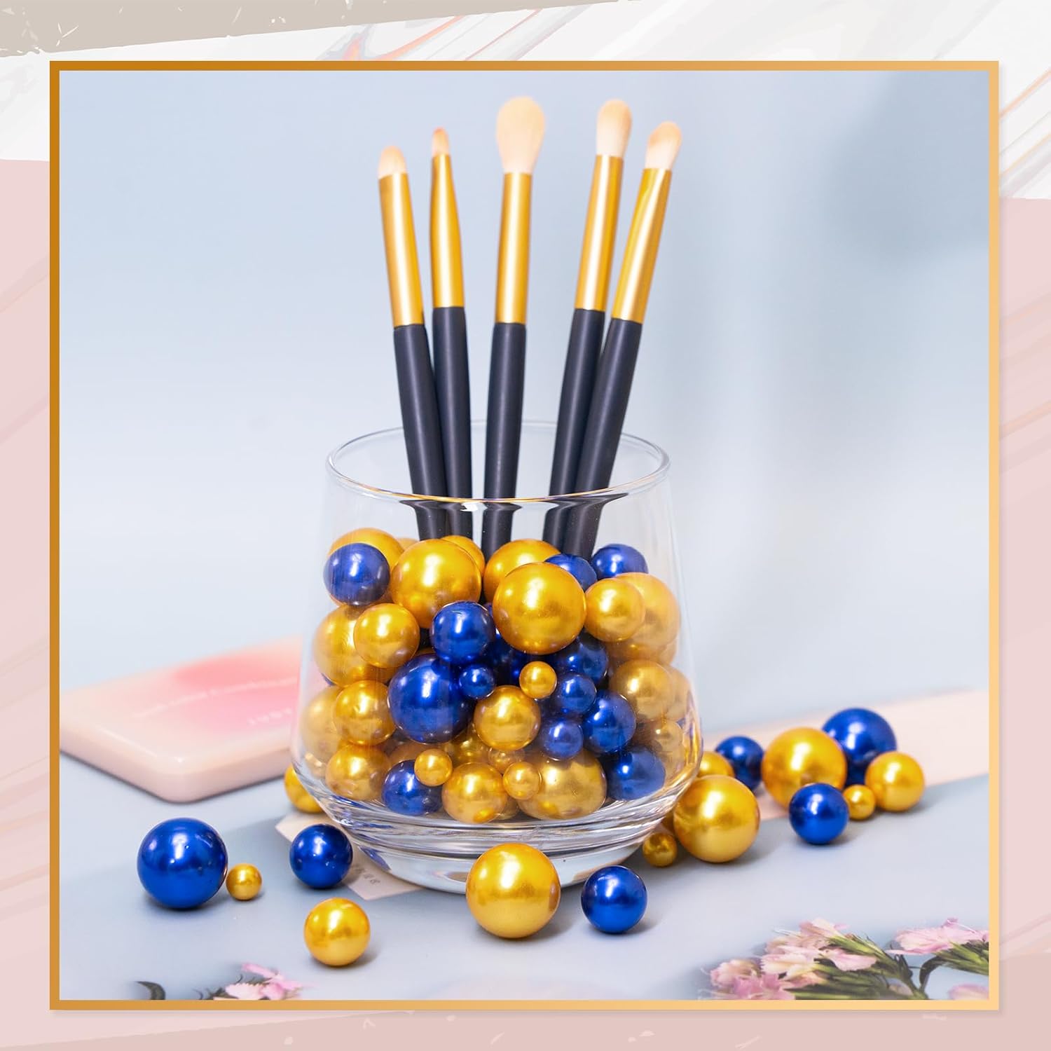 300Pcs Vase Filler Blue and Golden Yellow No Hole Faux Pearl Beads for Vase Filling Decorations, Candle Centerpieces, Wedding Centerpieces, Home Party Decor (8/14/20mm) - Image 5