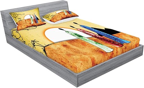 Miniatura 2 de Ambesonne Juego de sábanas y fundas de almohada africanas, juego de ropa de cama de 3 piezas con estampado decorativo y estampado de personas que se