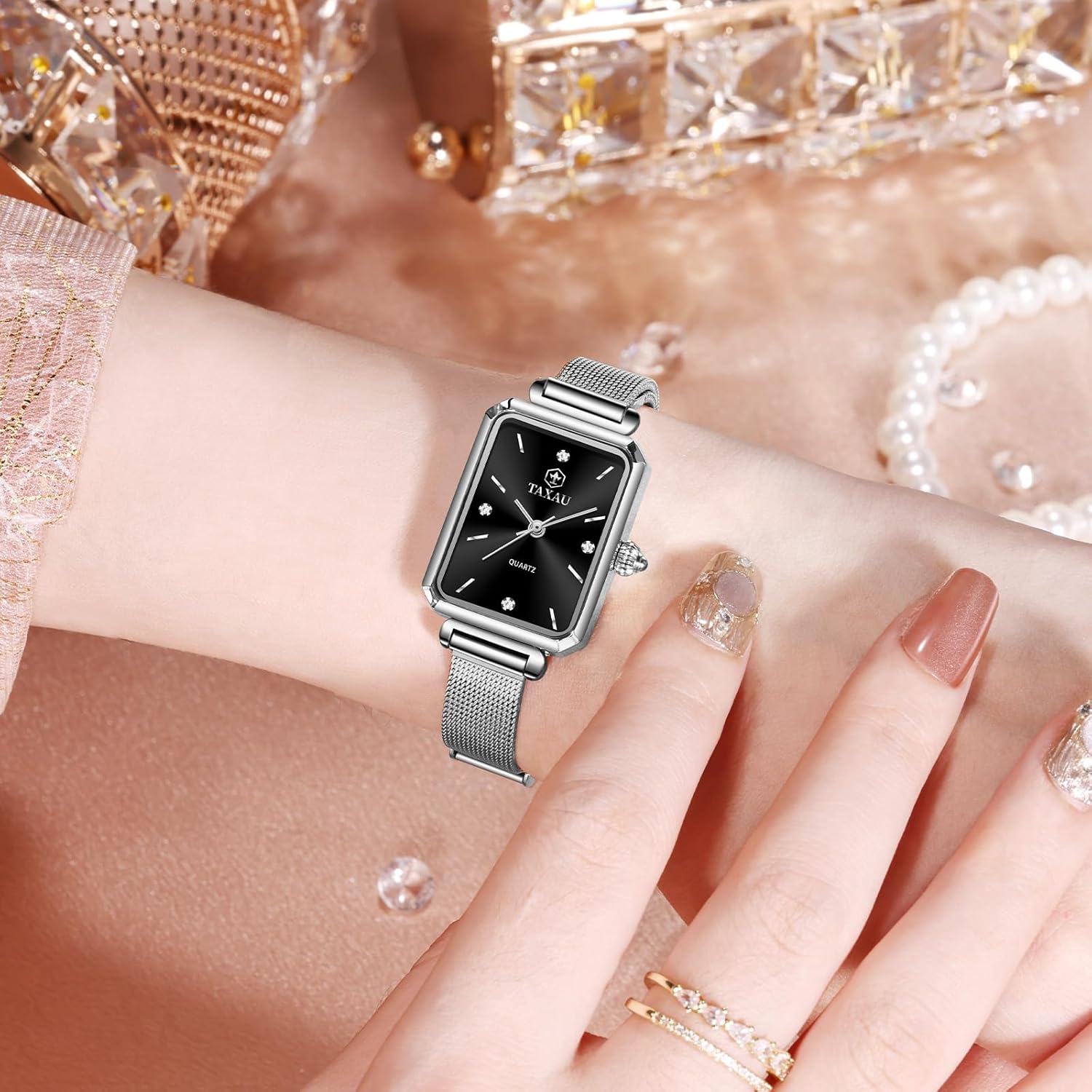 Womens Watch Fashion Dress Mesh Strap Waterproof Watches for Women Elegant Dainty Two Tone Womens Watch Analog Quartz Easy Read Ladies Watches with Day Date - Image 6