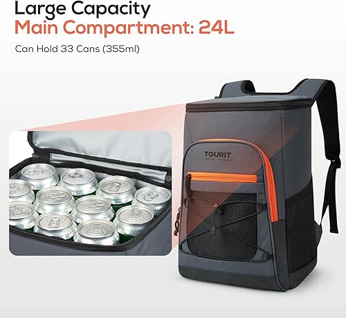 Miniatura 4 de TOURIT Mochila térmica aislada con 33 latas, a prueba de fugas, ligera, para pícnics, camping, senderismo, playa, viajes