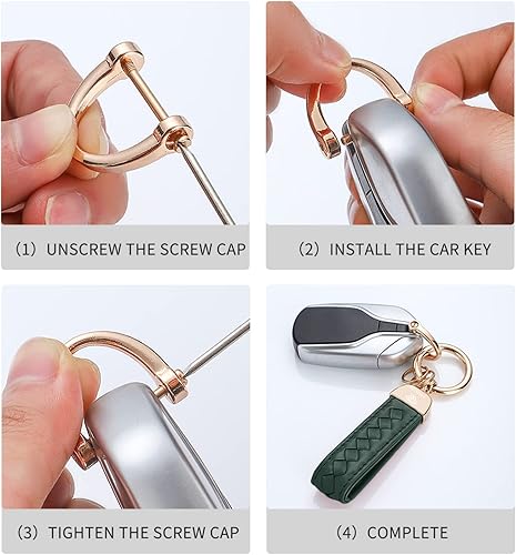 Miniatura 4 de Llaveros de piel auténtica, hechos a mano, de piel de oveja para mujer, soporte universal para llavero con rotación de 360 grados, anillo en D