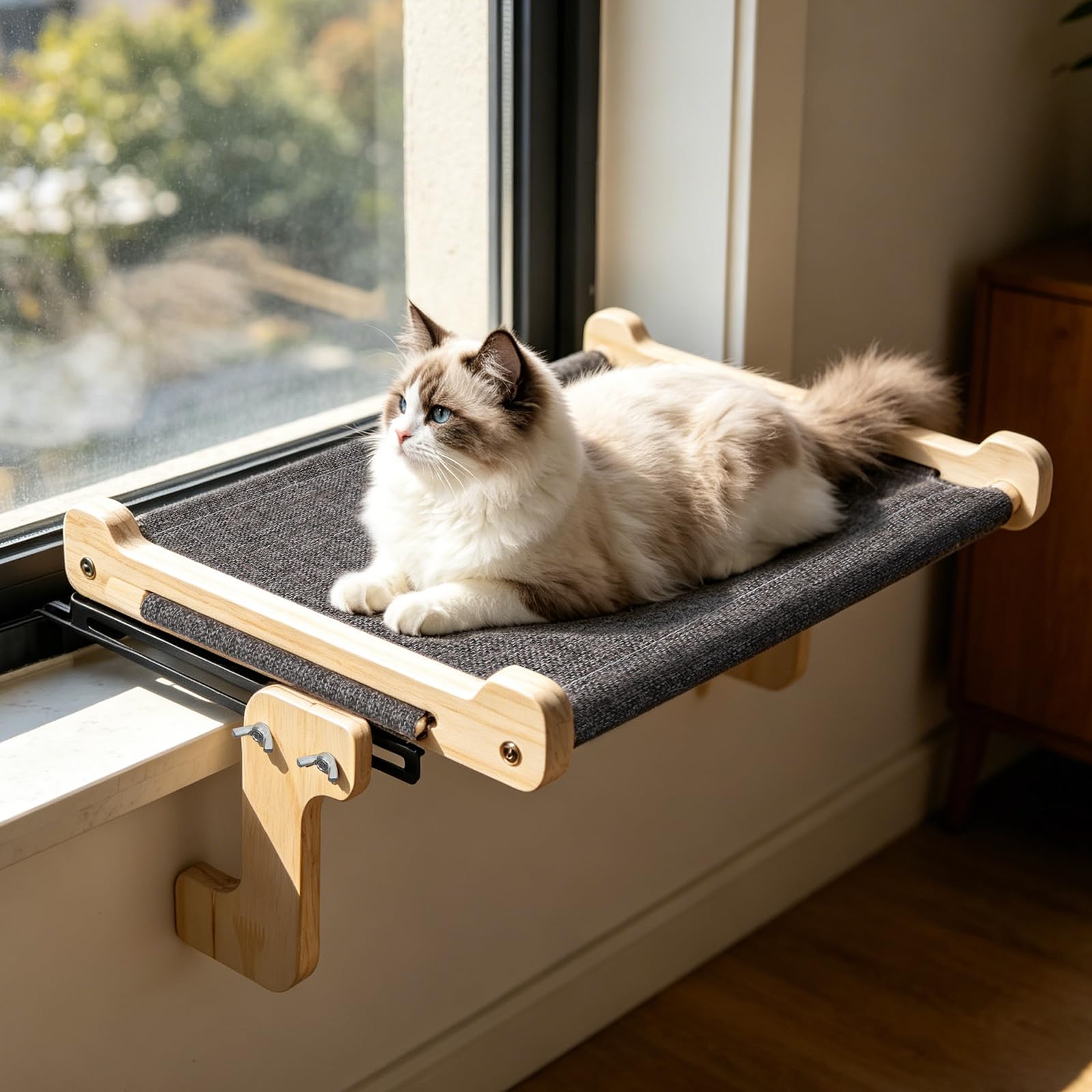 Cat Window Hammock for Large Cats & Kittens, Cat Window Bed Indoor & Outdoor - 20KG Weight Capacity, Tool-Free Installation with All-Season Linen Cats Bed, Window Sills, Sunrooms & Bedrooms