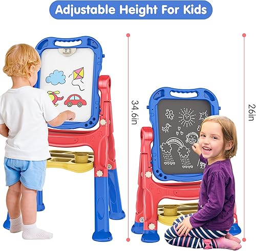 Miniatura 10 de Amogoing Caballete para niños, caballete de arte ajustable para niños pequeños, tablero de dibujo magnético doble con accesorios de pintura, regalo