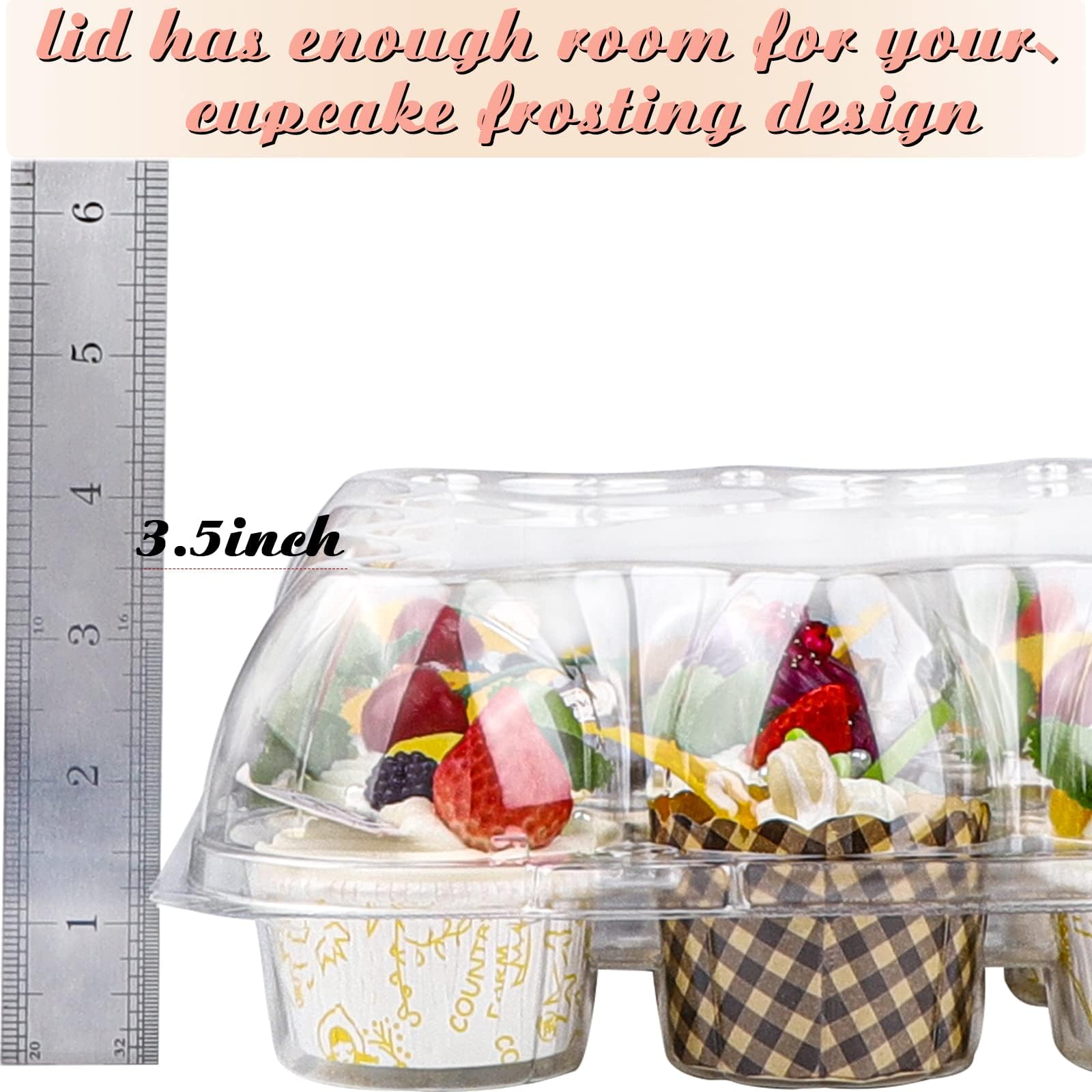 12 unidades x 15 juegos de recipientes para cupcakes, 12 cajas de plástico para cupcakes de plástico transparente desechables con tapa alta desmontable 4