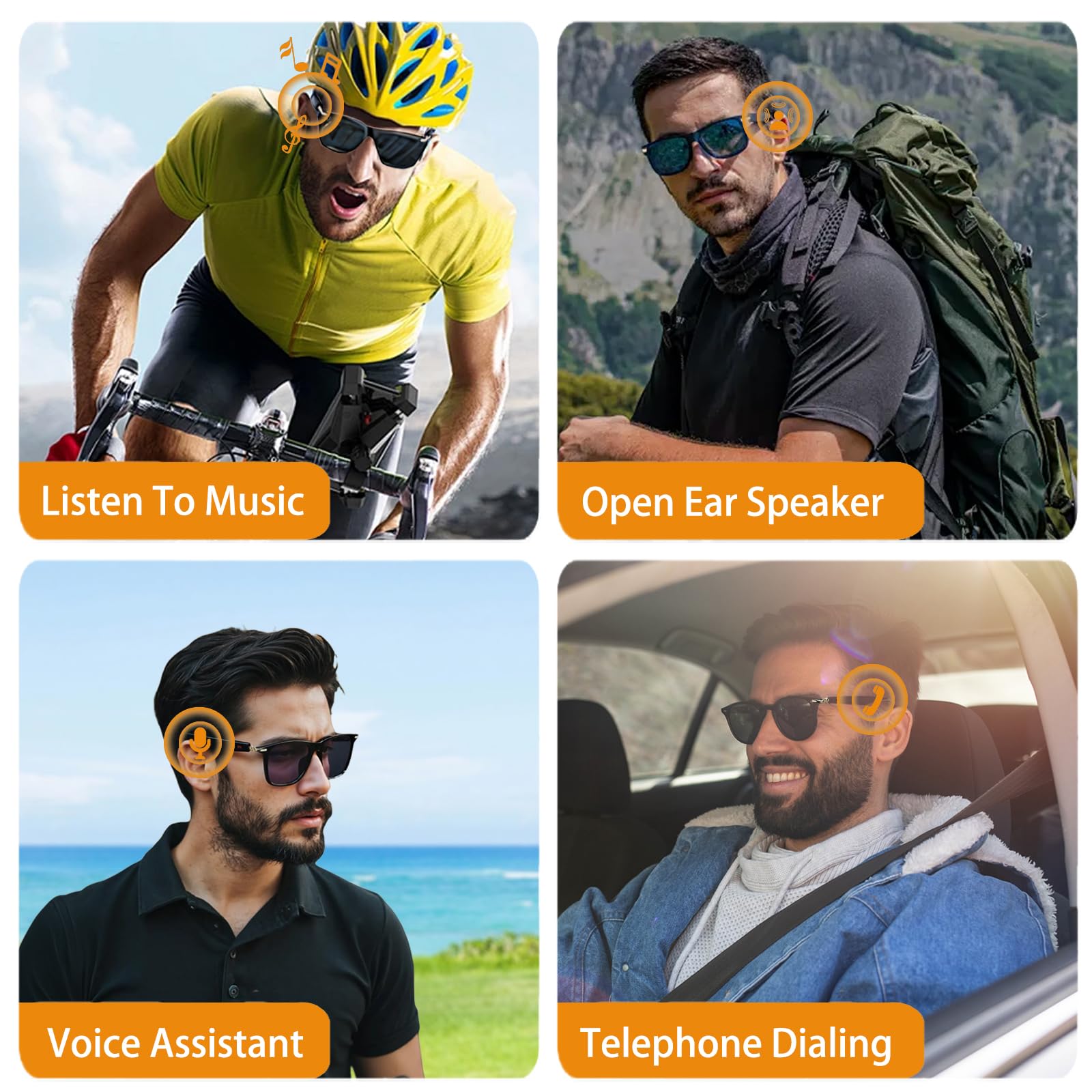Gafas Inteligentes con Bluetooth, AI Translator Gafas de Sol Hombre y Mujer con Micrófono para Llamadas por Smartphone Escuchar Música Anti UV Impermeables, 110+ Idiomas