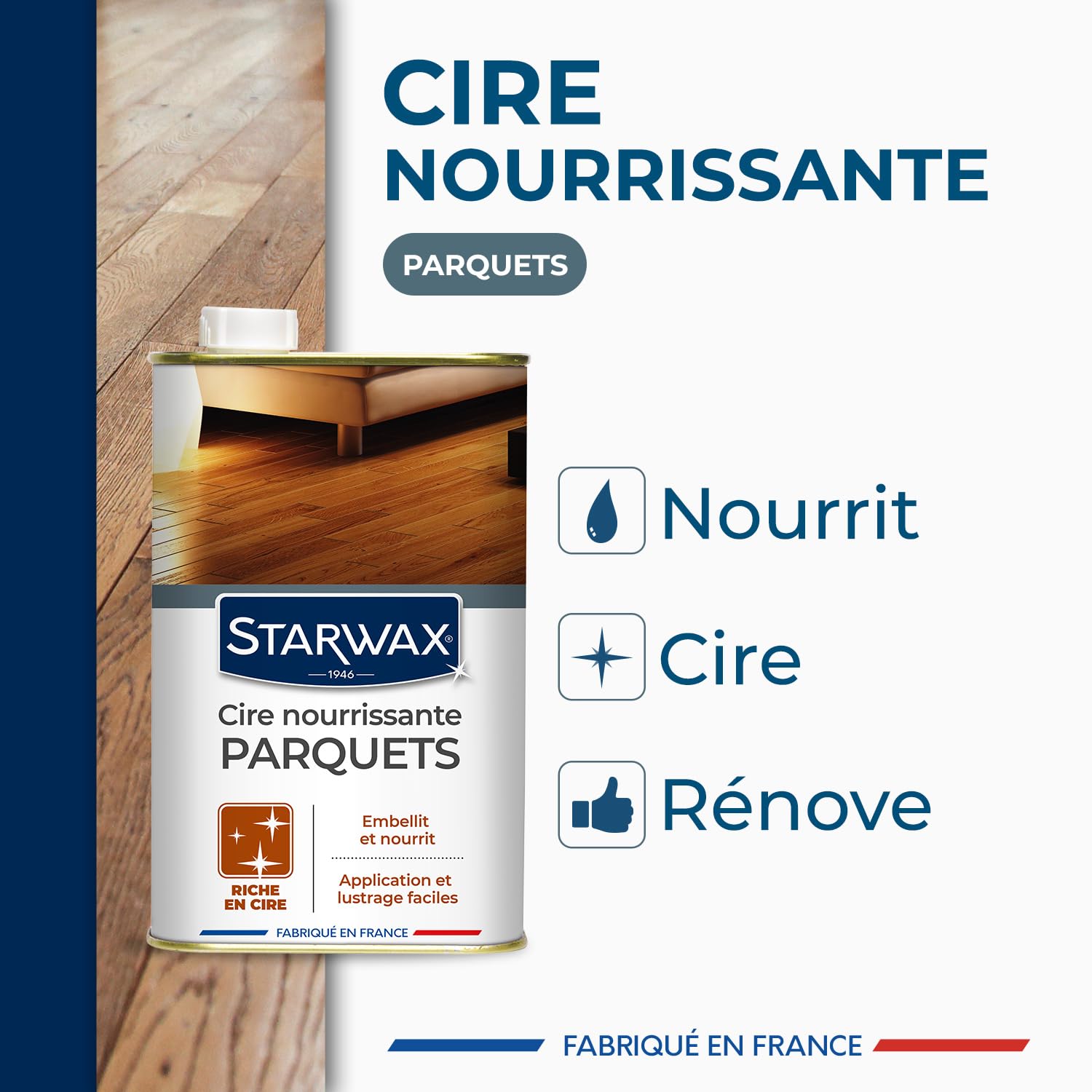STARWAX Cire concentrée pour parquets cirés 1L, nourrit et embellit les parquets bruts et déjà cirés, finition satinée lumineuse, non glissant, rendement 30m²/L