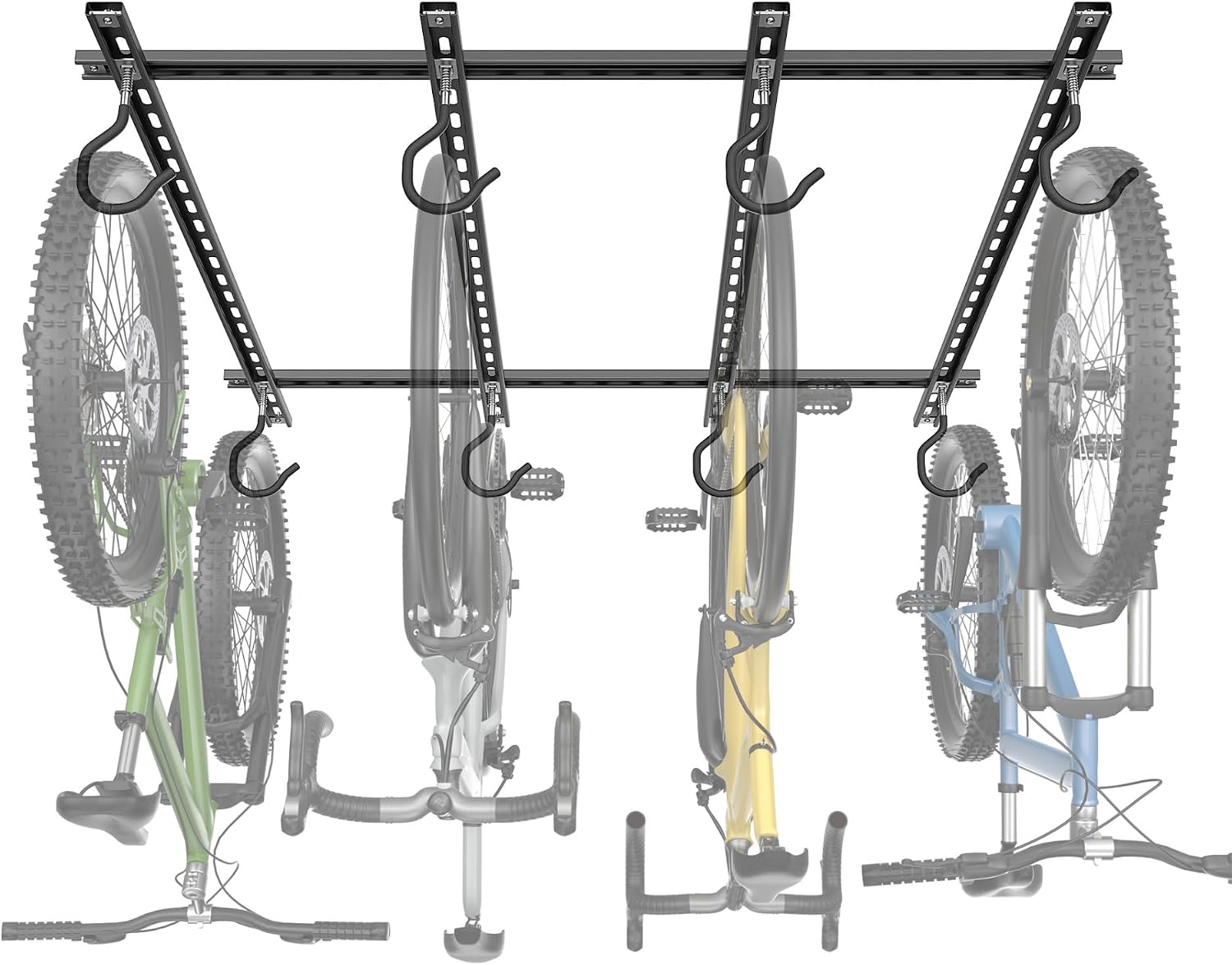 WALMANN Garage Ceiling Bike Rack, Adjustable Overhead Bicycle Storage System – Stores 4 Bikes Horizontally or 8 Bikes Vertically, Ceiling-Mount Bike Hanger for Road & Mountain Bikes