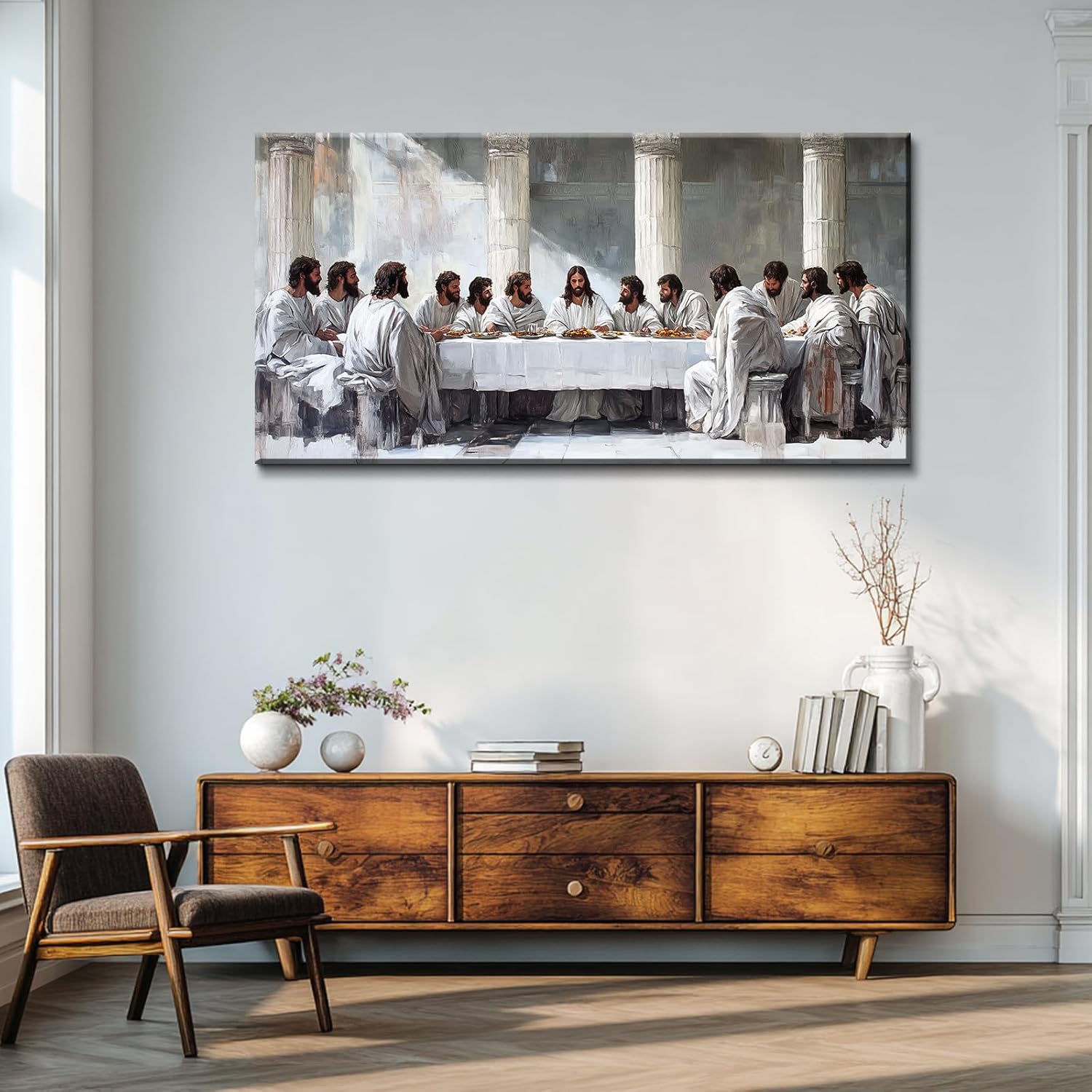 KULEDEYE Jesus Last Supper Canvas Wall Art, Religious Stories Picture Print, Christian Painting Wall Decor for Living Room, Dining Room Decor, 46x24 inch