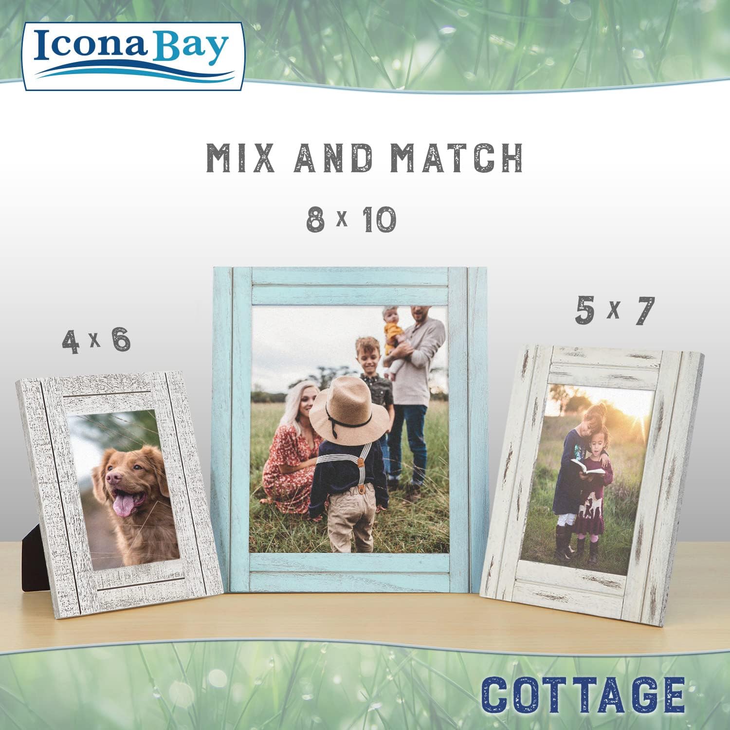 Icona Bay 4x6 (10x15 cm) Picture Frames (Eggshell Blue, 3 Pack), Rustic Picture Frame Set, Natural Real Wood Frames, Cottage Collection