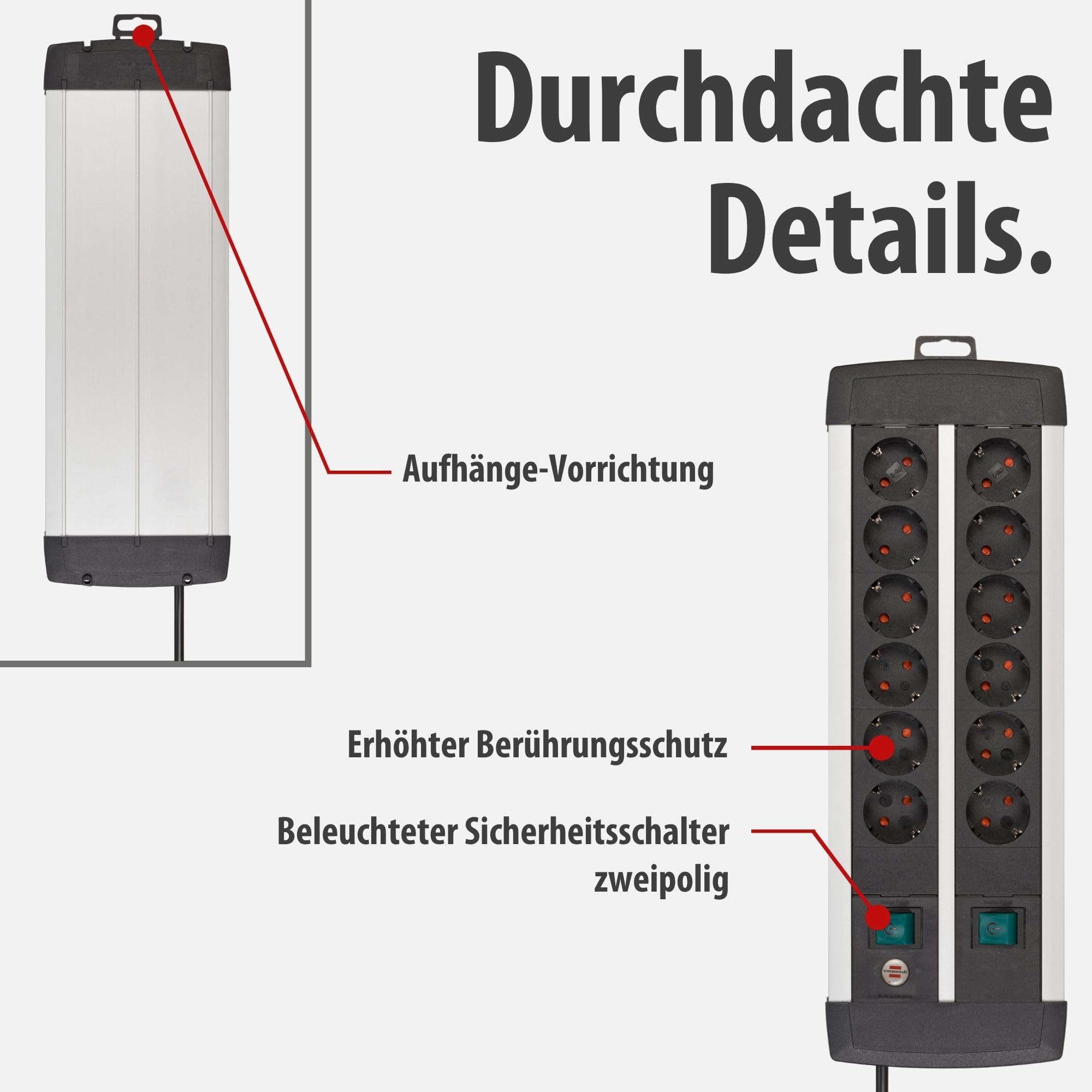 Brennenstuhl Premium-Alu-Line Steckdosenleiste 12-Fach, 3m