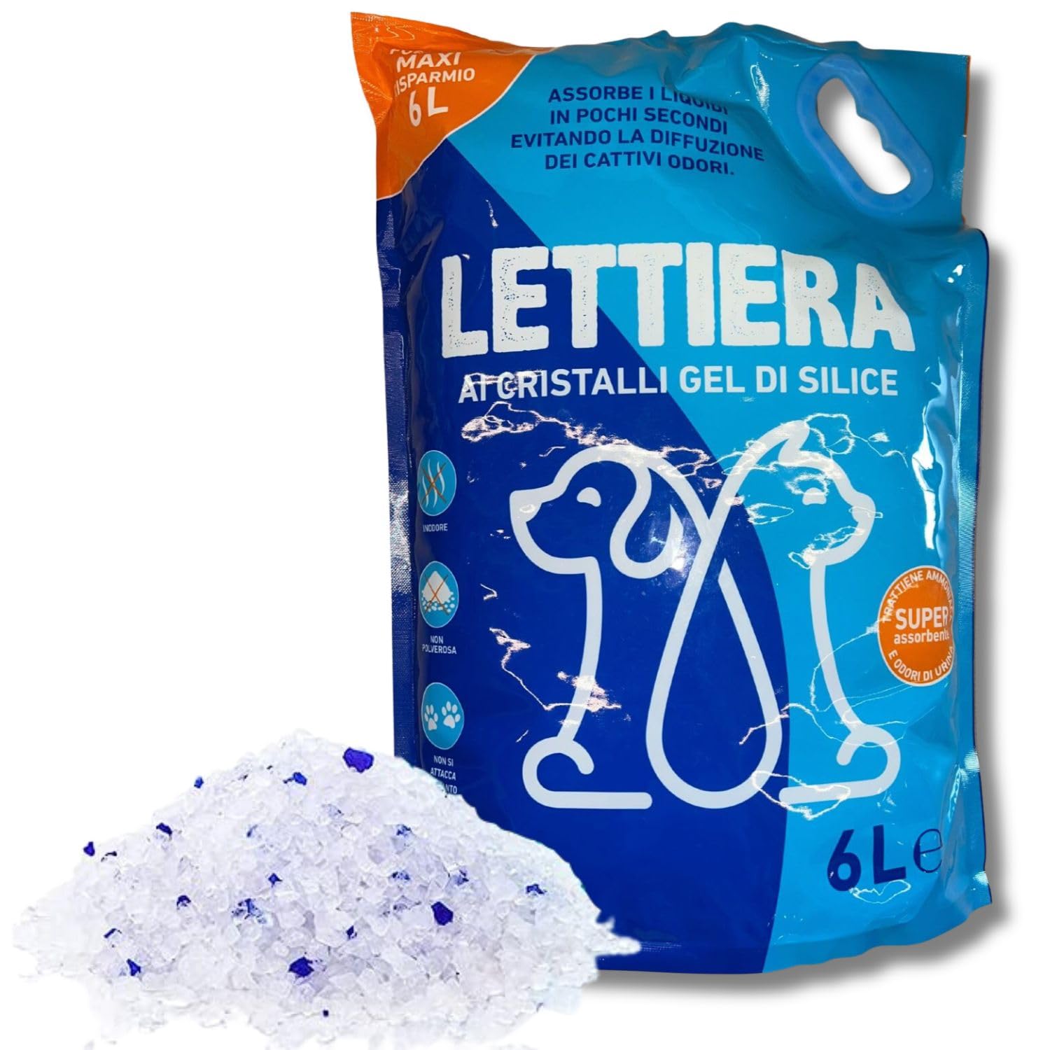 Lettiera Per Gatti In Silicio Gel Diamantato, Confezione Risparmio Maxi Formato 6L x 6 Pack, Lettiera Gatto, Lettiera Per Cani, Lettiera Silicio, Antiodore Di Lunga Durata (36 Litri)