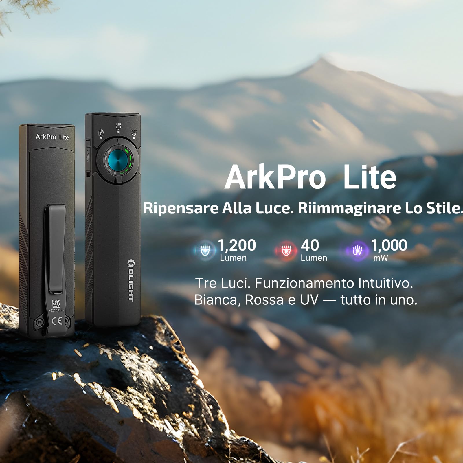 OLIGHT ArkPro Lite Piccola torcia, con luce rossa per segnale SOS