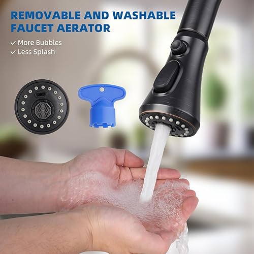 Vista 55 de Hibbent Reemplazo de cabezal de grifo de cocina extraíble, 3 funciones NSF/ANSI/CAN 61 y boquilla rociadora de fregadero certificada CUPC, 15 Bronce