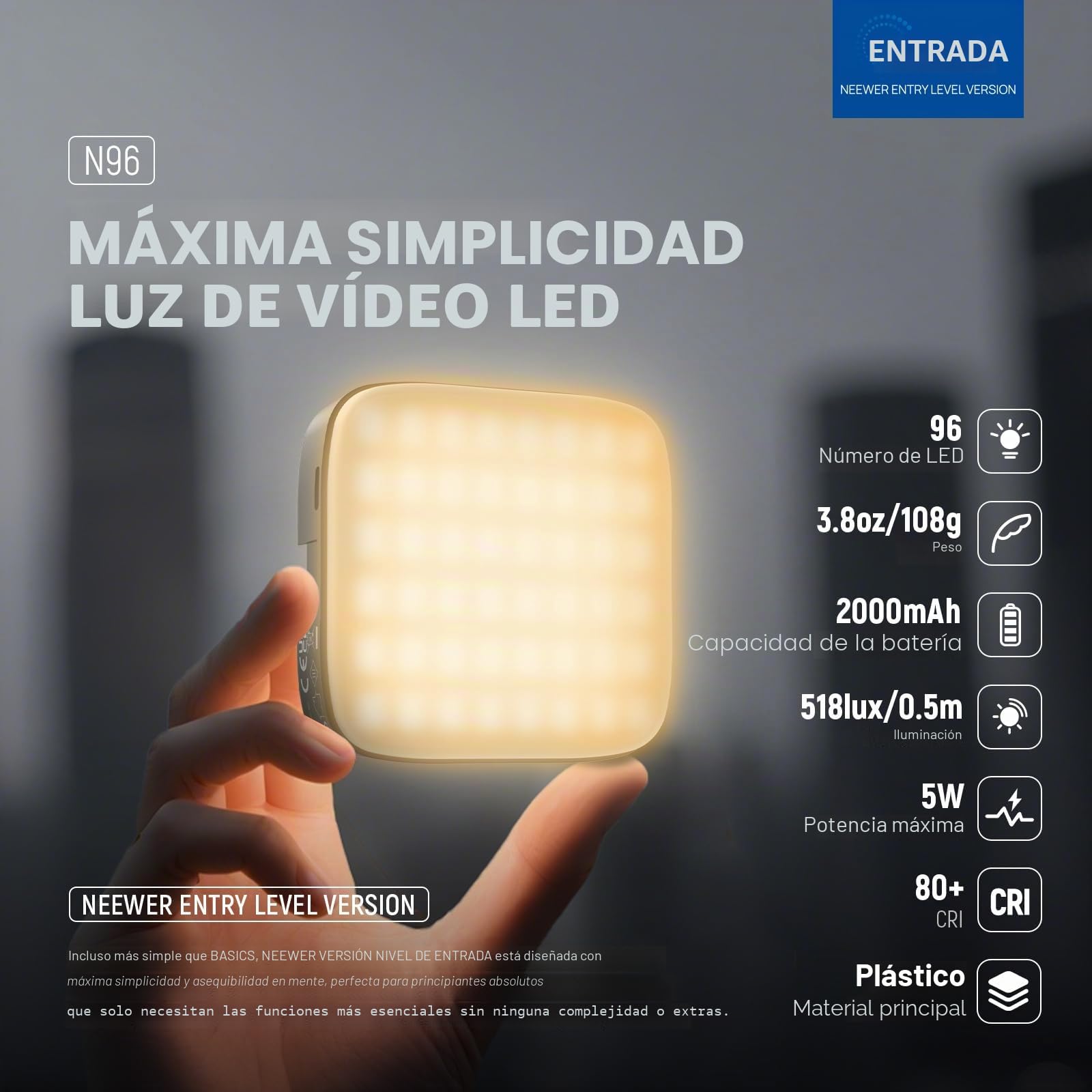NEEWER Entry Level Version Luz Cámara LED Magnética, 96 LED Bicolor Pequeño Clip On Panel Foco, 2000mAh 3000K-9000K CRI80+, 3 Zapatos Fríos Rosca 1/4 para Trípode Grabación Fotografia Selfie, N96