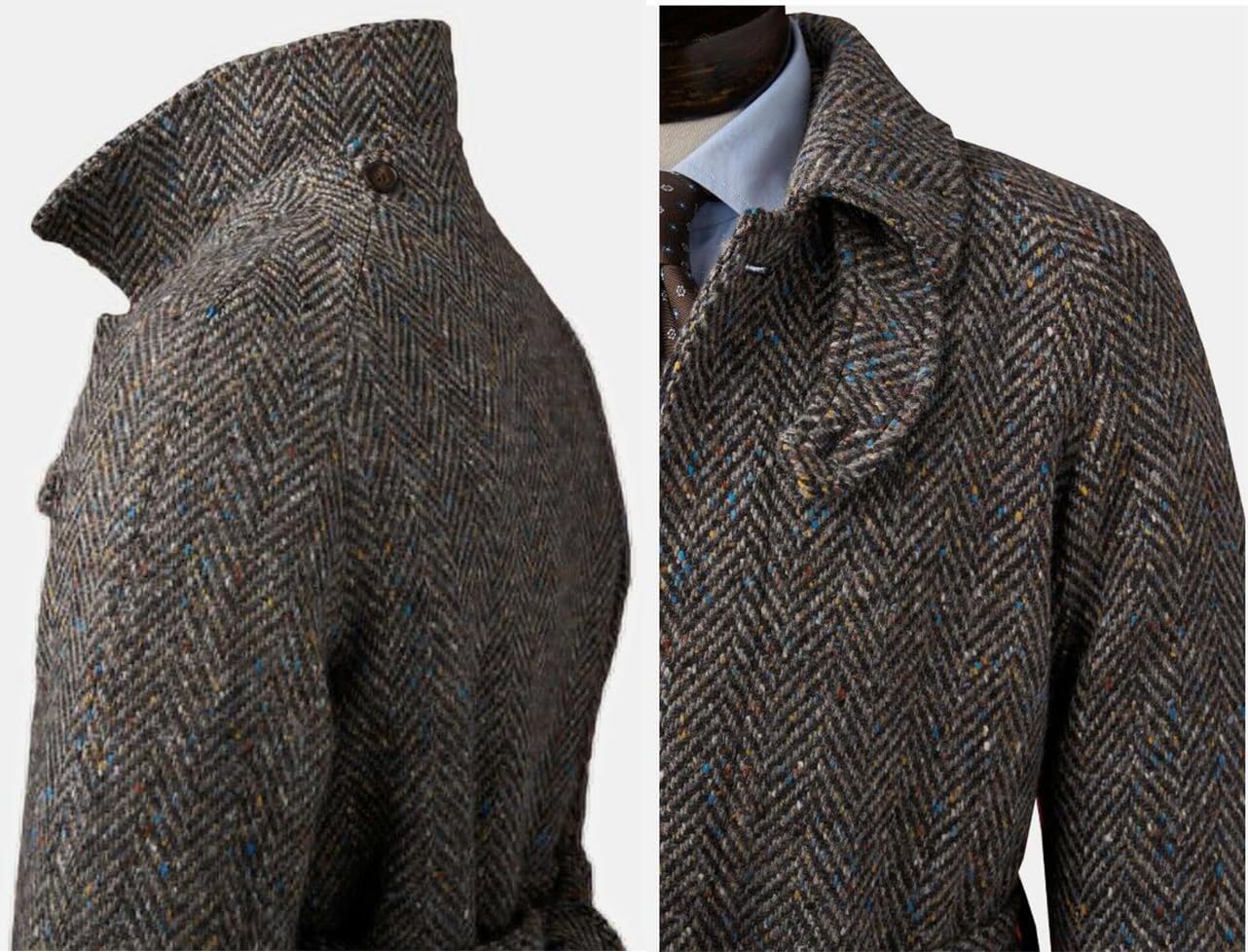 Uomo Soprabito vintage a spina di pesce in misto lana Cappotto lungo Blazer invernale caldo