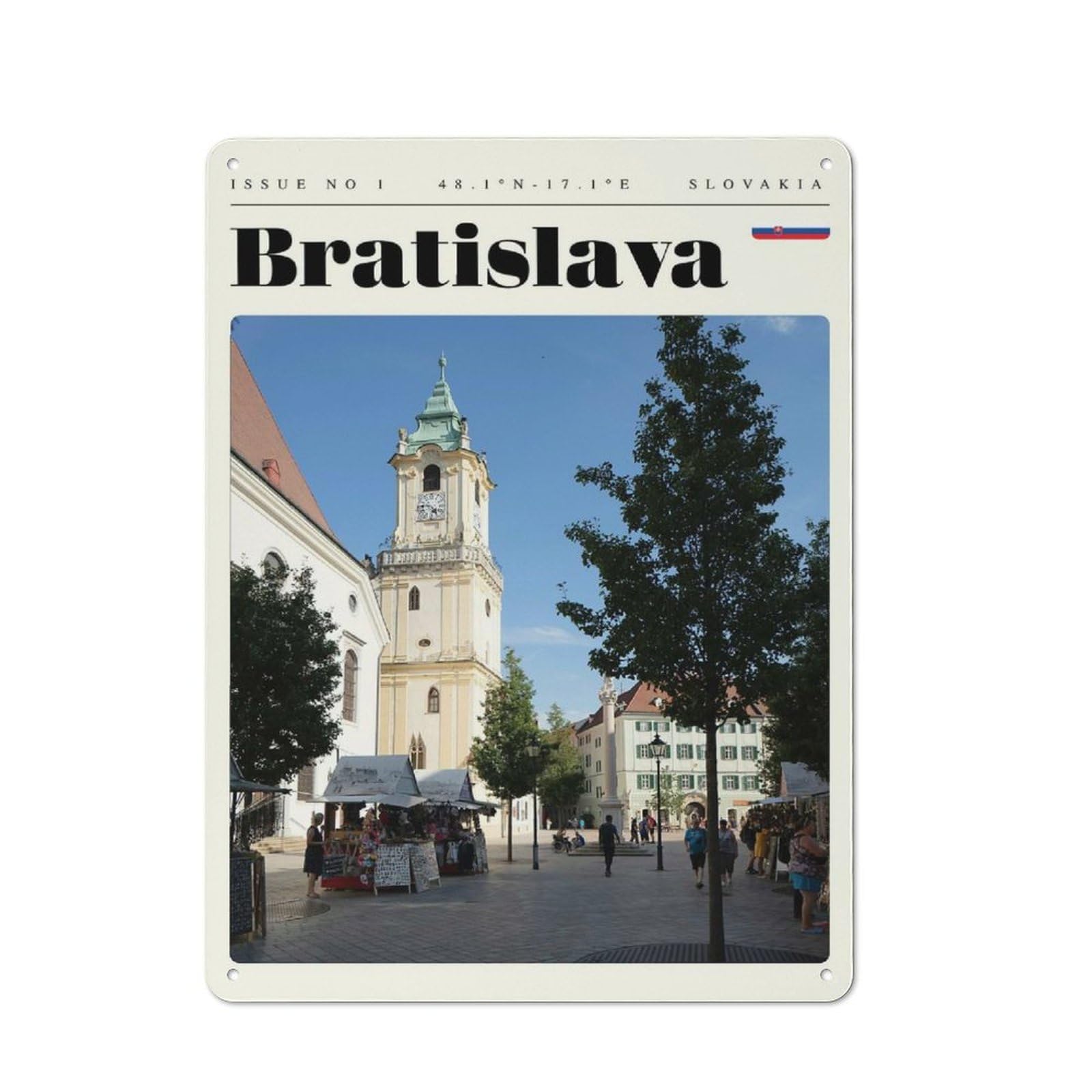 Junmoney Style-14 Cottage Style Bratislava Slovakia Travel Art Decorative Tin Sign 40X30cm, Rustic Kitchen Decor For Kitchen, Cottage, Porch Or Garden Room