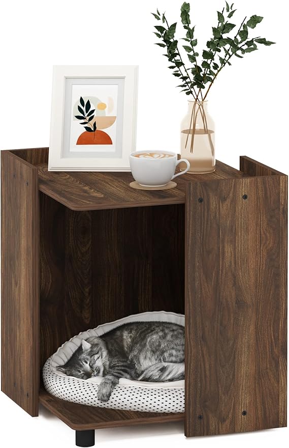 Furinno Peli Multipurpose End Table with Storage, Columbia Walnut