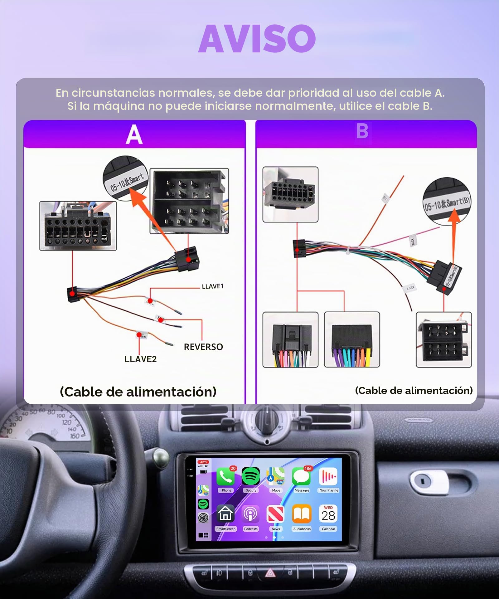 4G+128G Inalámbrico Carplay Android Radio Coche para Mercedes Benz Smart Fortwo 451 2005-2010 9 Pulgadas Incell Pantalla Radio Coche Android Auto GPS Navi WiFi Bluetooth FM/RDS EQ/SWC Cámara Trasera