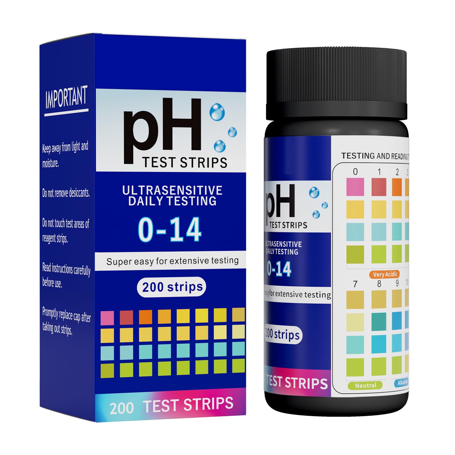 200 Strips pH Test Strips 0-14 Universal Litmus Paper pH Test Strips for Liquid Testing, Saliva, Drinking Water, Aquariums, Labs and Soap Making, Quick Reliable pH Testing Kit