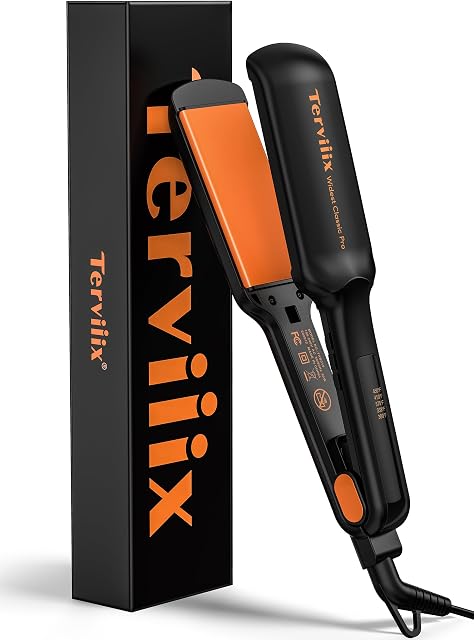Terviiix 2 Inch Wide Ceramic Flat Iron for Thick Curly Natural Hair - Tourmaline Straightener, 30s Heat Up, 150C to 230C Adjustable, Dual Voltage for Travel, Auto Shut Off | For Thick, 4C Natural, Coarse & Curly Hair, 30s Fast Heat, 300-450°F Adjusta