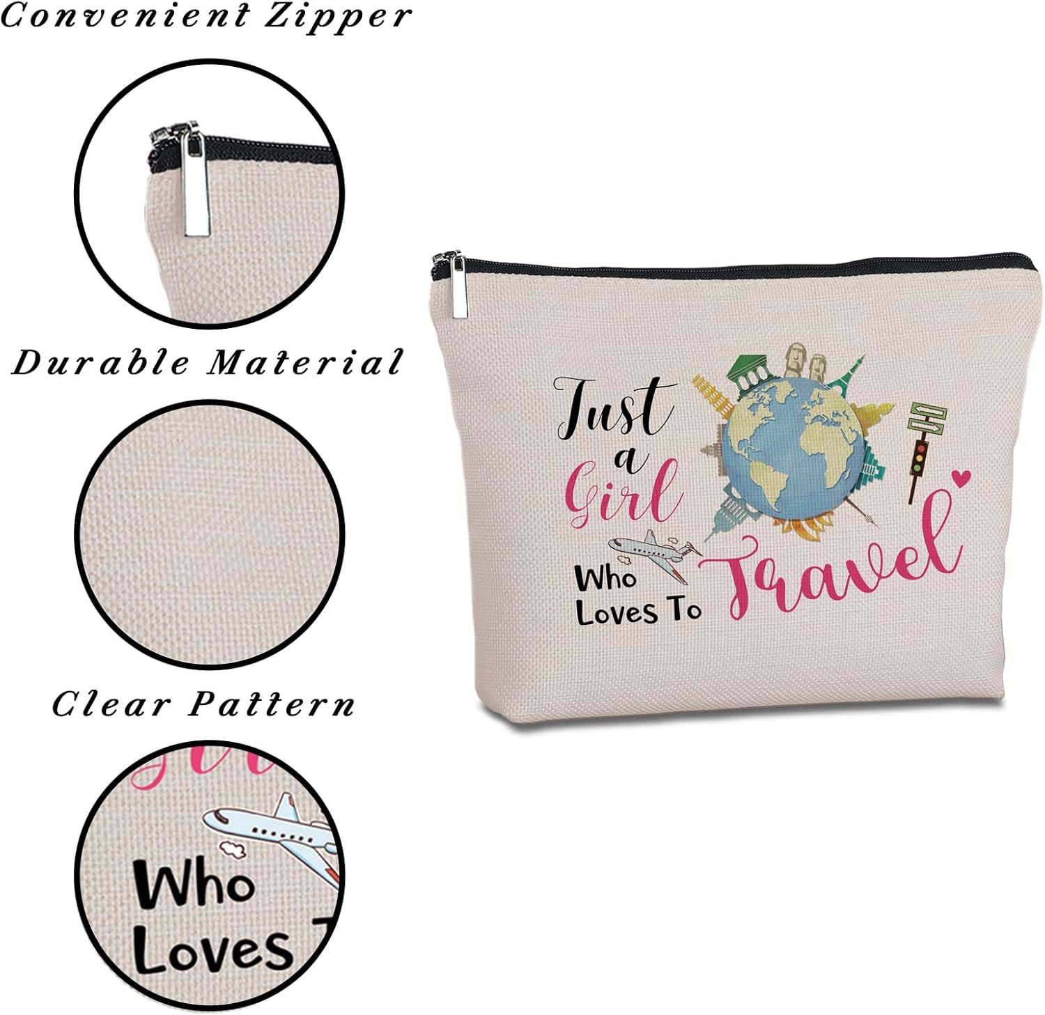 Travel Lover Gifts Zipper Makeup Bag - Travel Cosmetic Bag for Women, Best Friends, Sister - Unique Birthday Gifts - Image 4