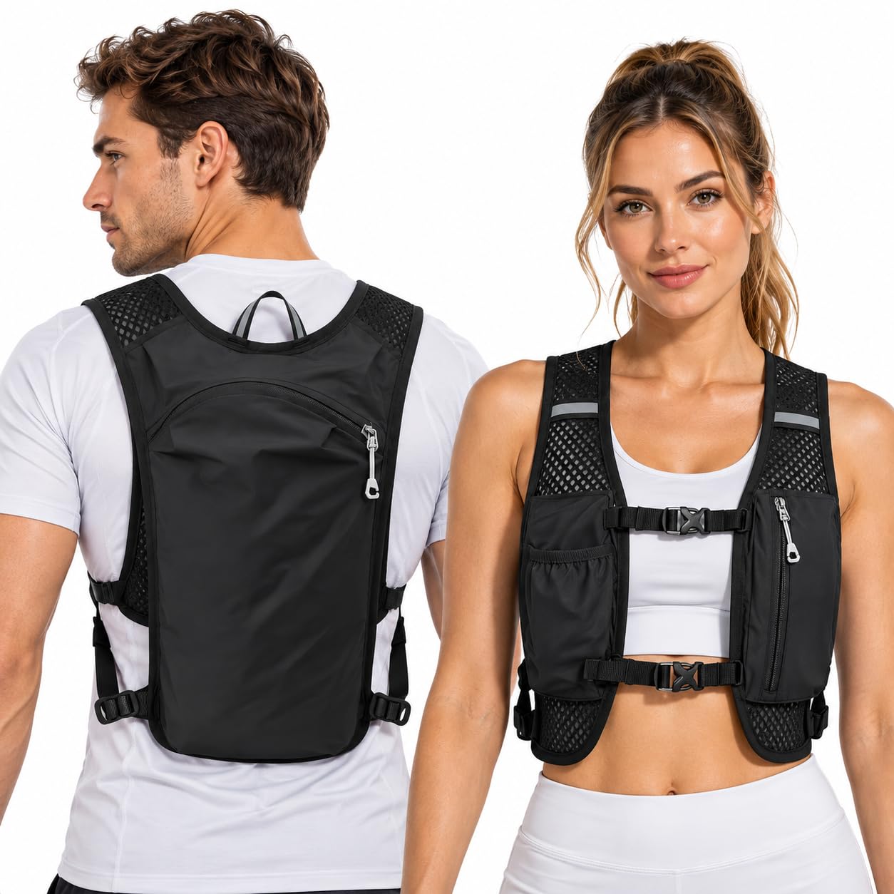 Running Vest with Phone Pocket, Lightweight Hydration Backpack, Reflective (Black)
