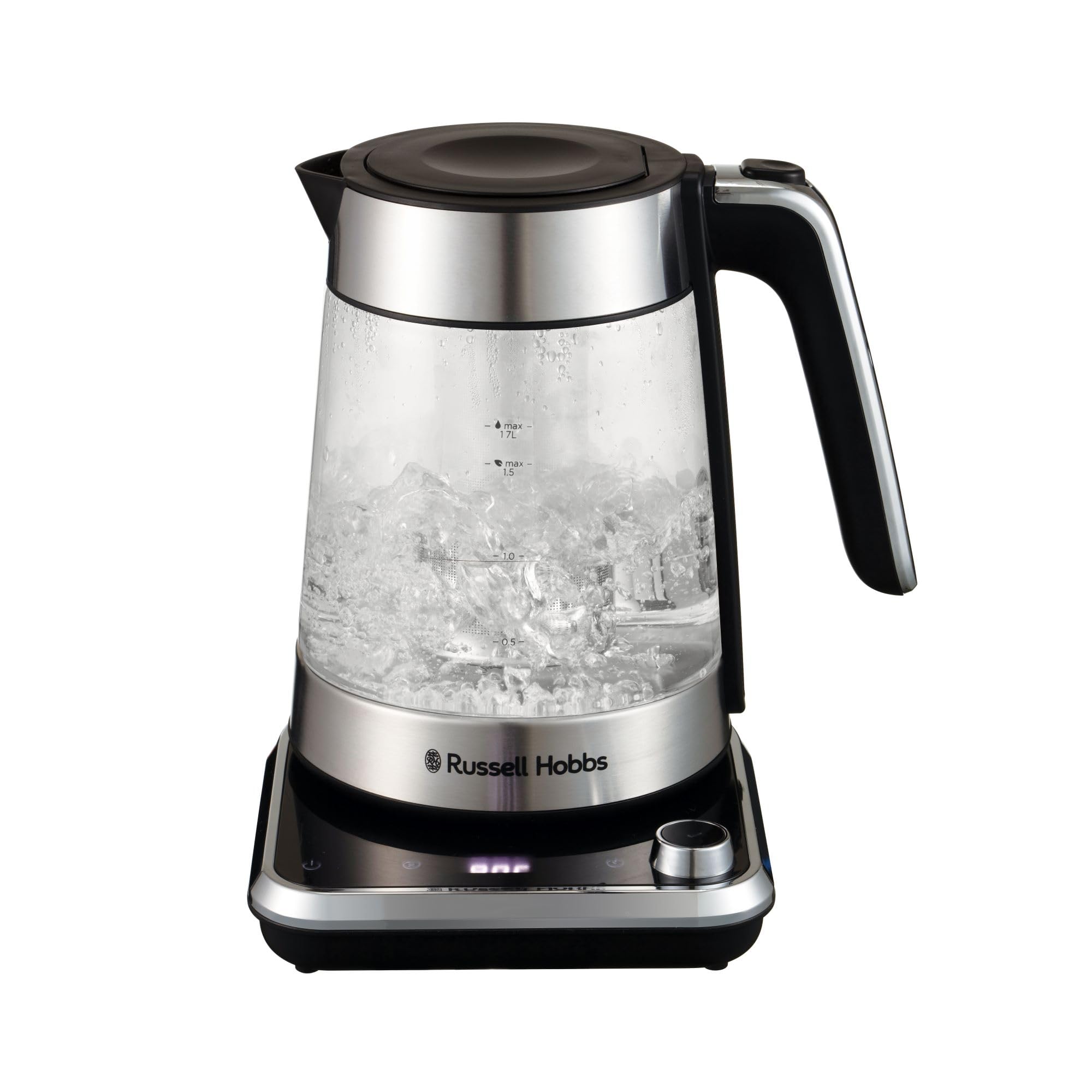 Russell Hobbs Bollitore Elettrico - Design in Vetro, Impostazione Della Temperatura 40-100° e Filtro per Infusione - 1,7L, 2400W Acciaio Inox; Touch Digitale; Mantenimento in Caldo, 26200-70