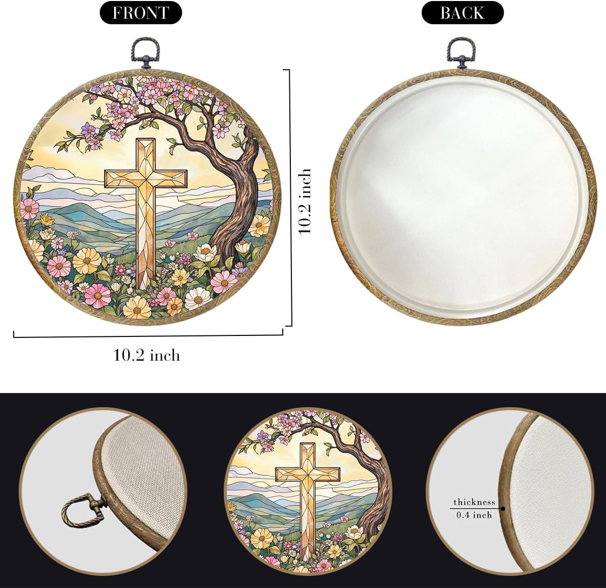 Inspiratonal Wildflower Cross Faith Christian Gifts for Women Men Religious Gifts Framed Round Wall Decor Canvas Wall Art Hanging Prints Artwork for Home Office Housewarming Party 10.2X10.2 Inch