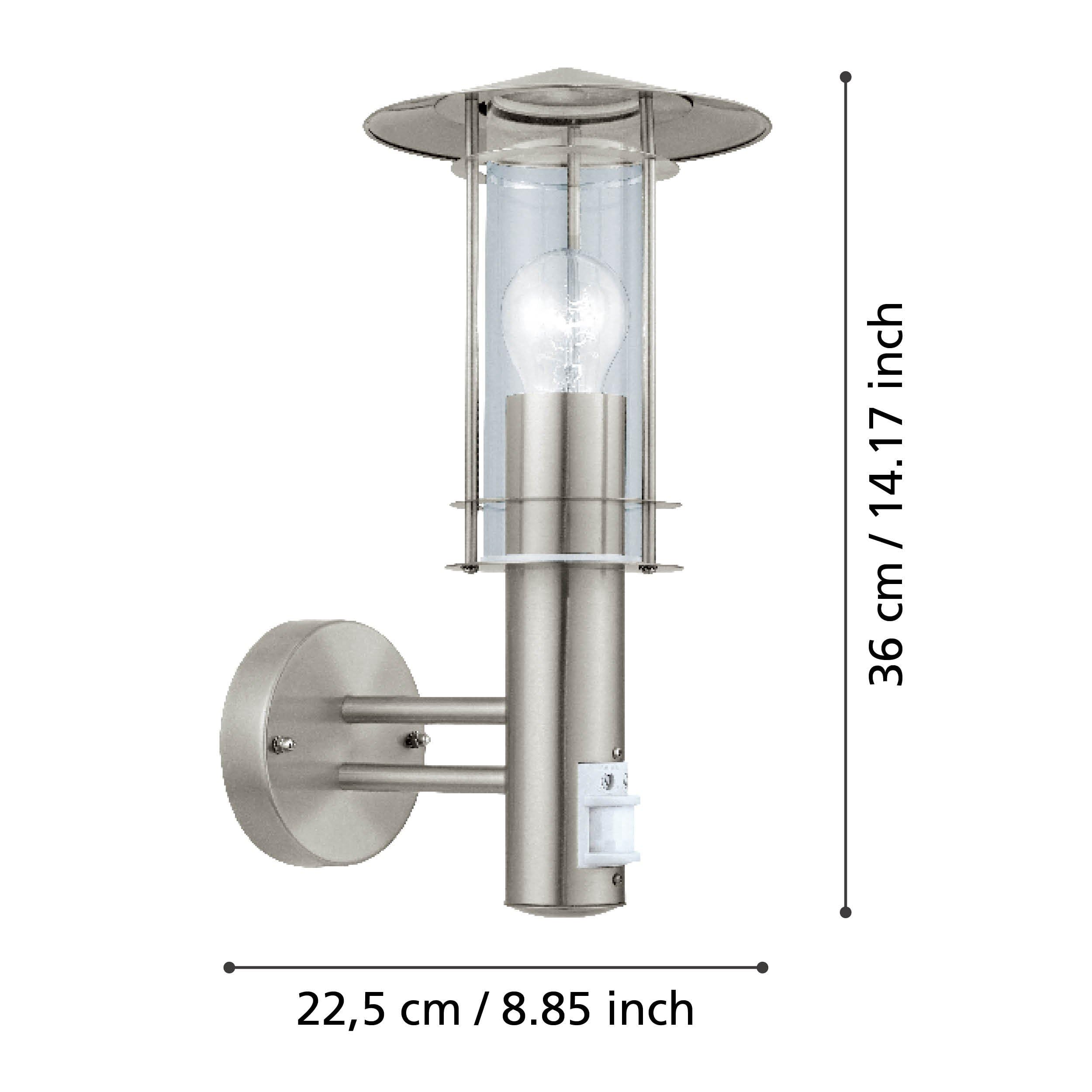 EGLO Außen-Wandlampe Lisio, 1 flammige Außenleuchte inkl. Bewegungsmelder | Sensor-Wandleuchte aus Edestahl, Farbe: Silber, Glas: klar, Fassung: E27, IP44