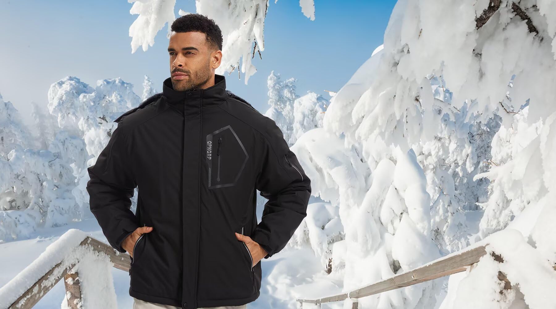 QPNGRP Herren-Skijacke, wasserdicht, isoliert, Wintermantel, 5 Reißverschlusstaschen