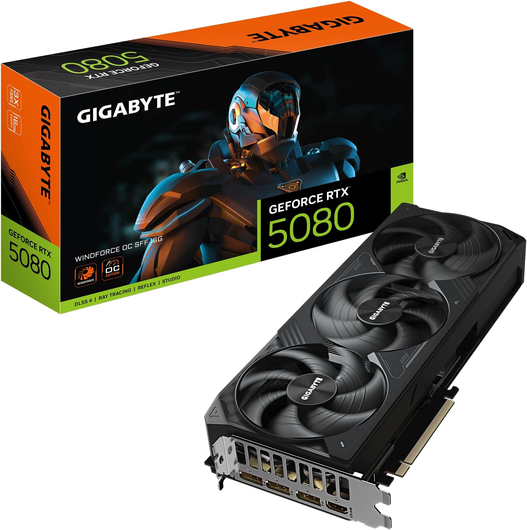 Gigabyte GeForce RTX 5080 WINDFORCE OC SFF 16G Graphics Card - 16GB GDDR7, 256bit, PCI-E 5.0, 2670MHz Core Clock, 3 x DP 2.1a, 1 x HDMI 2.1b, GV-N5080WF3OC-16GD