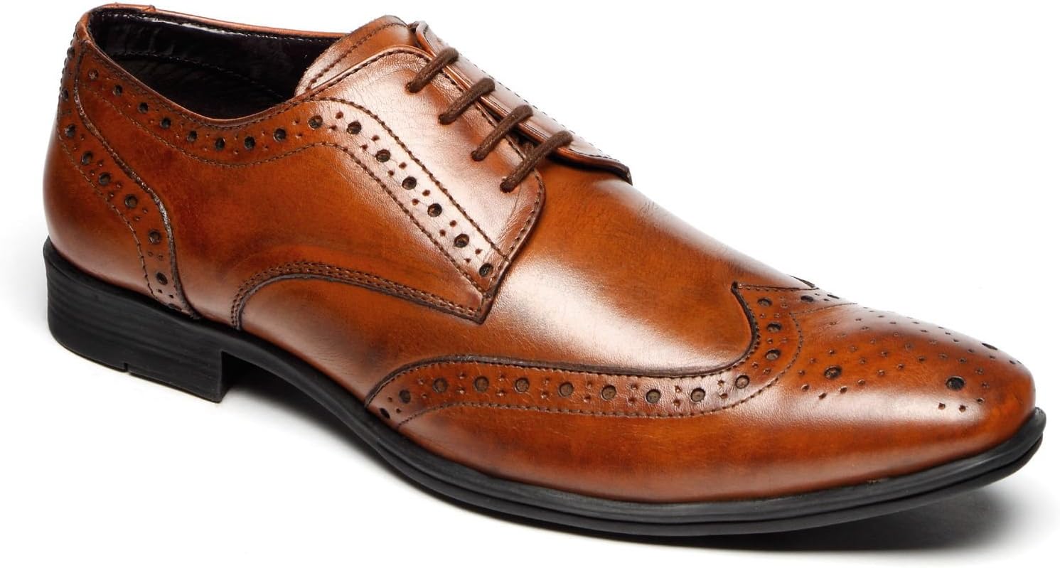 Thomas CatesbyMens Leather Wedding Smart Dress Lace Up Brogues Formal Tan Shoes Size 7-12-UK 9-UK 9